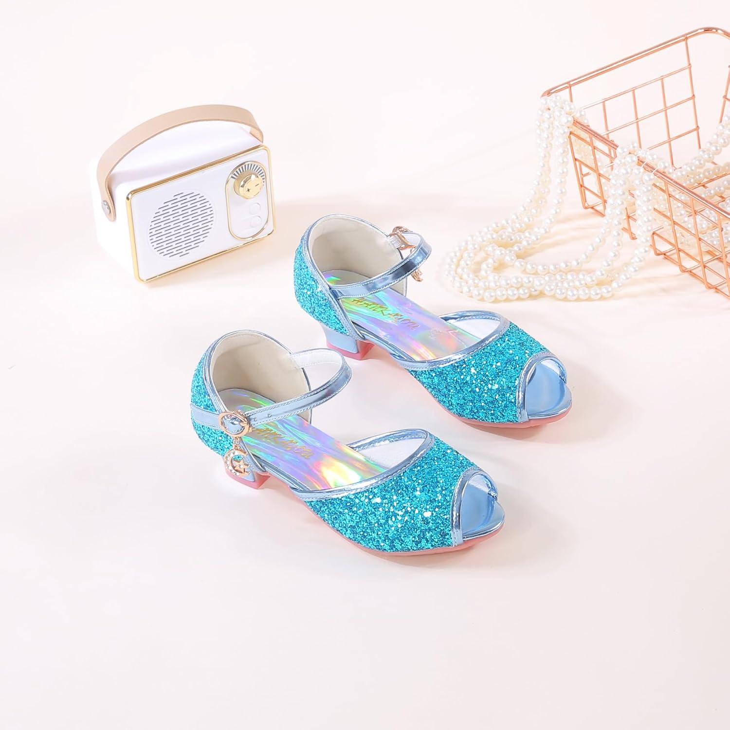 imageGirls Mary Jane Glitter Wedding Party Dress Shoes Princess Flower Strap Shoes05blue