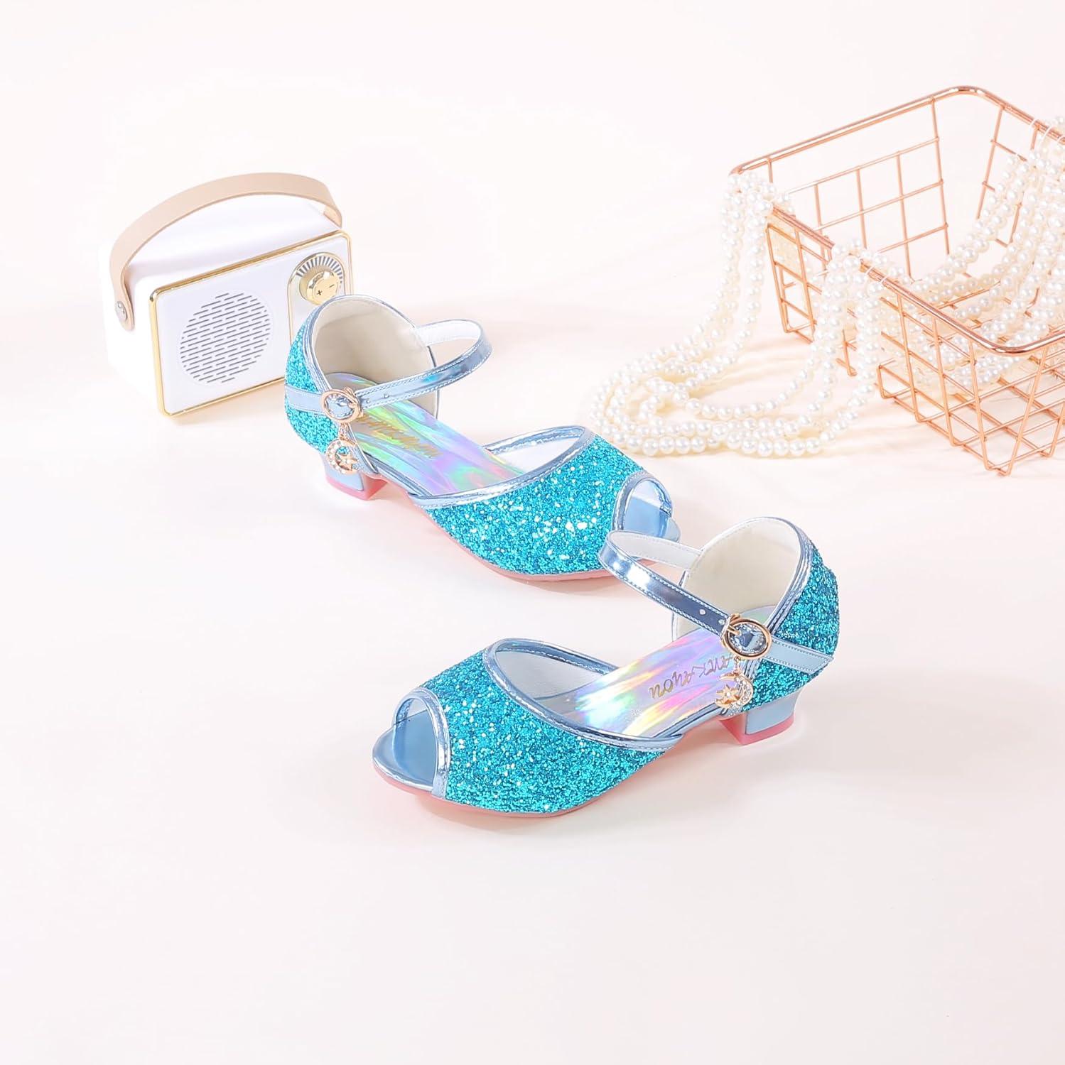 imageGirls Mary Jane Glitter Wedding Party Dress Shoes Princess Flower Strap Shoes05blue