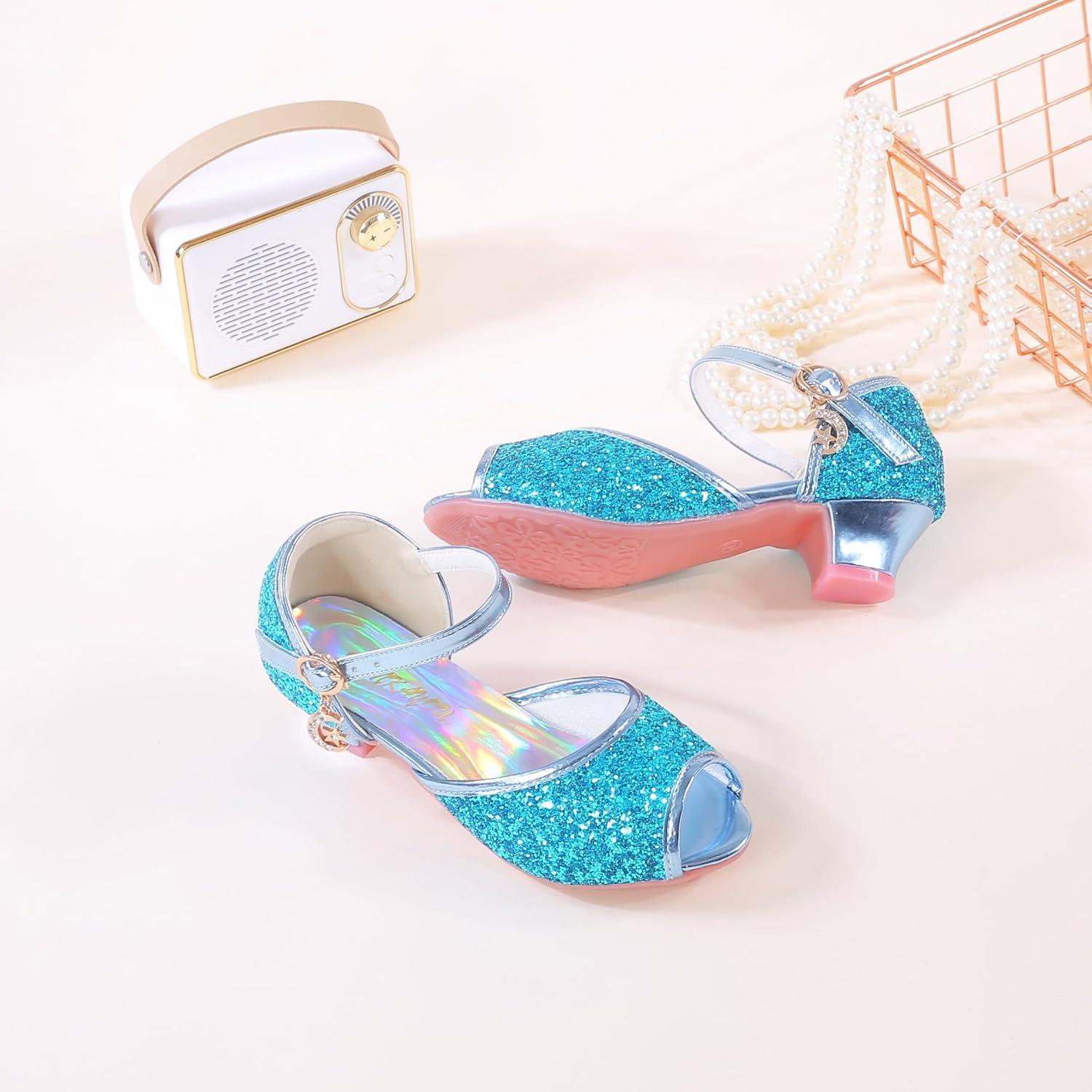 imageGirls Mary Jane Glitter Wedding Party Dress Shoes Princess Flower Strap Shoes05blue