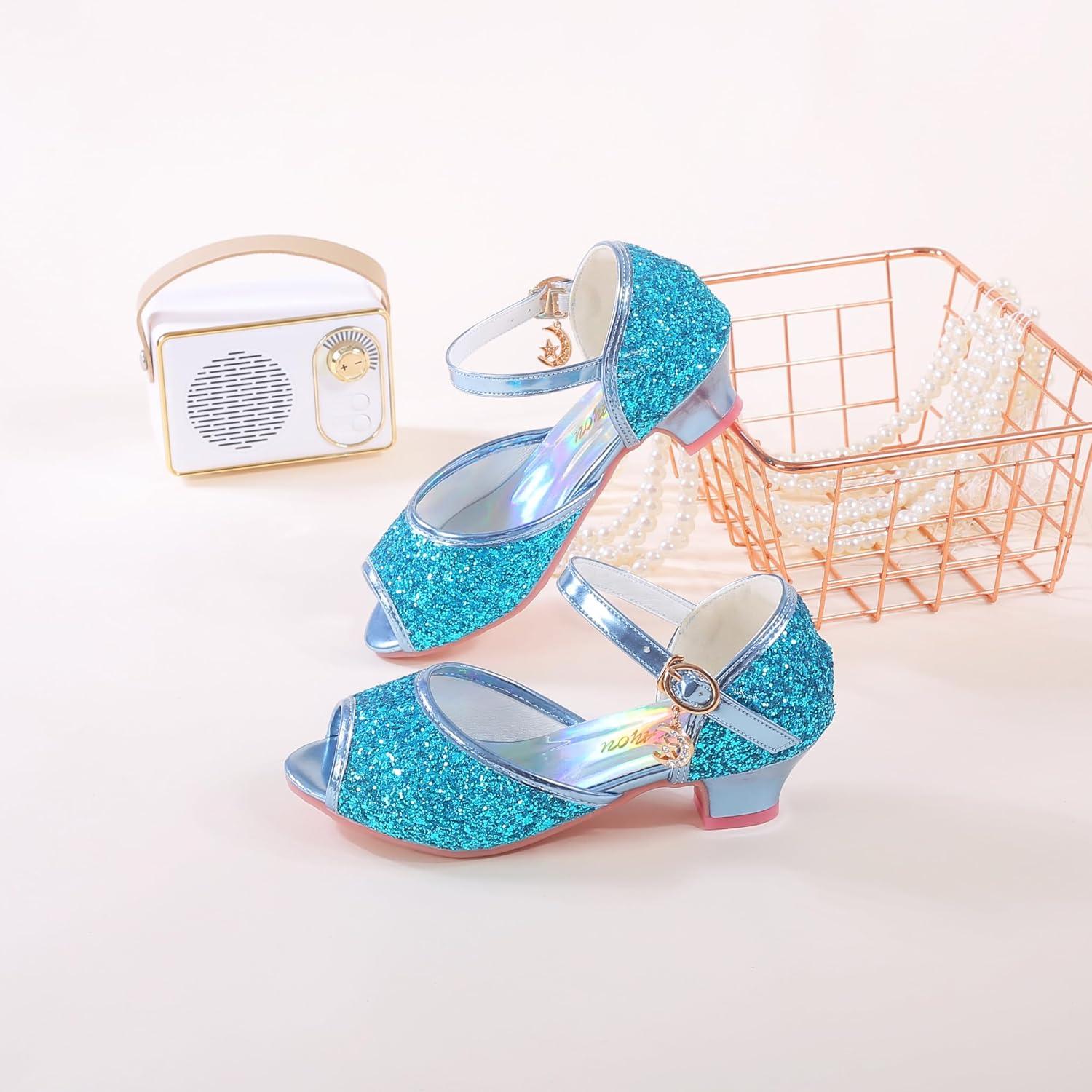 imageGirls Mary Jane Glitter Wedding Party Dress Shoes Princess Flower Strap Shoes05blue