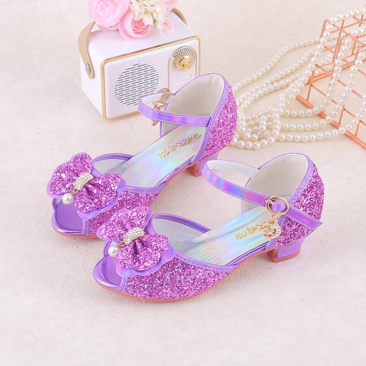 imageGirls Mary Jane Glitter Wedding Party Dress Shoes Princess Flower Strap Shoes05purple