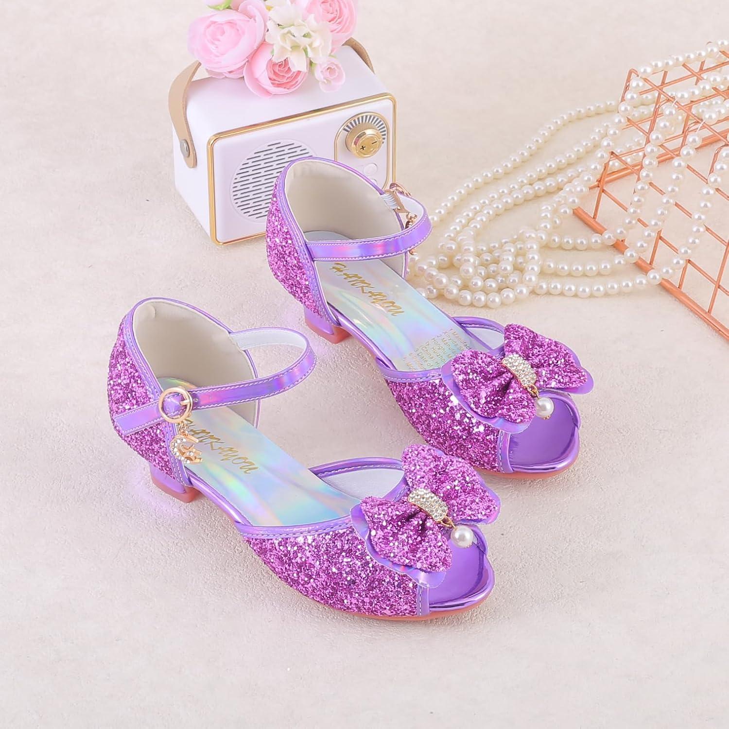 imageGirls Mary Jane Glitter Wedding Party Dress Shoes Princess Flower Strap Shoes05purple