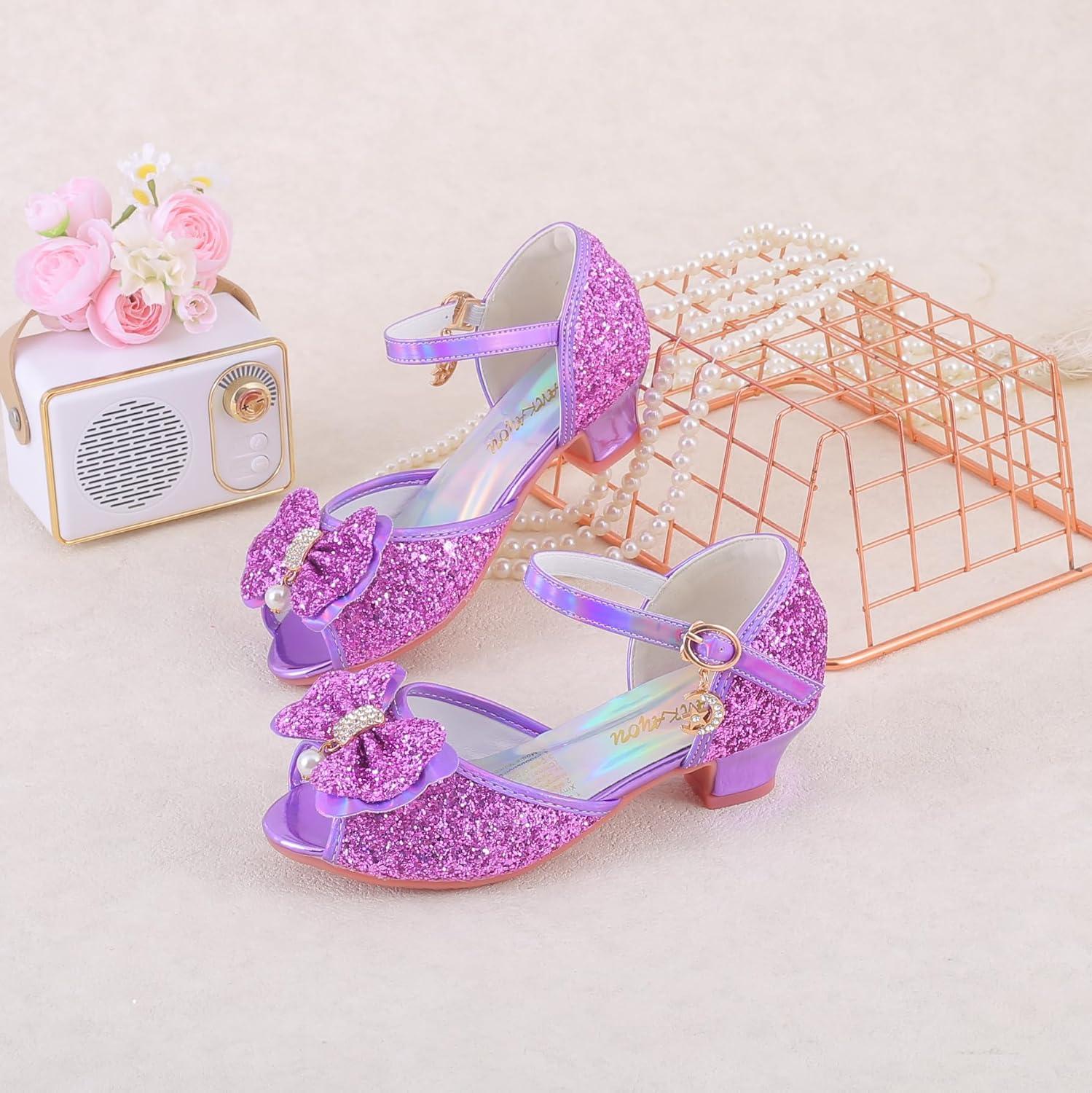 imageGirls Mary Jane Glitter Wedding Party Dress Shoes Princess Flower Strap Shoes05purple