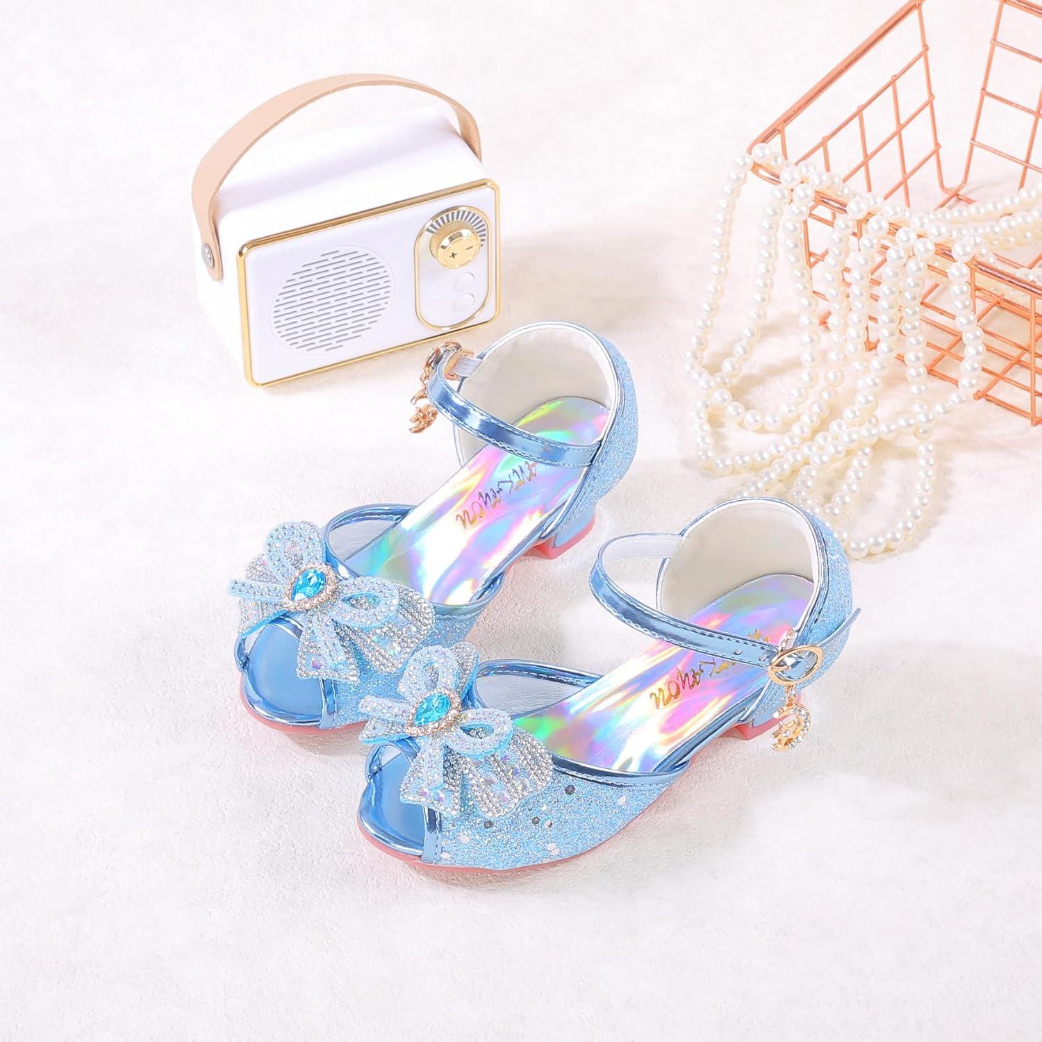 imageGirls Mary Jane Glitter Wedding Party Dress Shoes Princess Flower Strap ShoesA6blue
