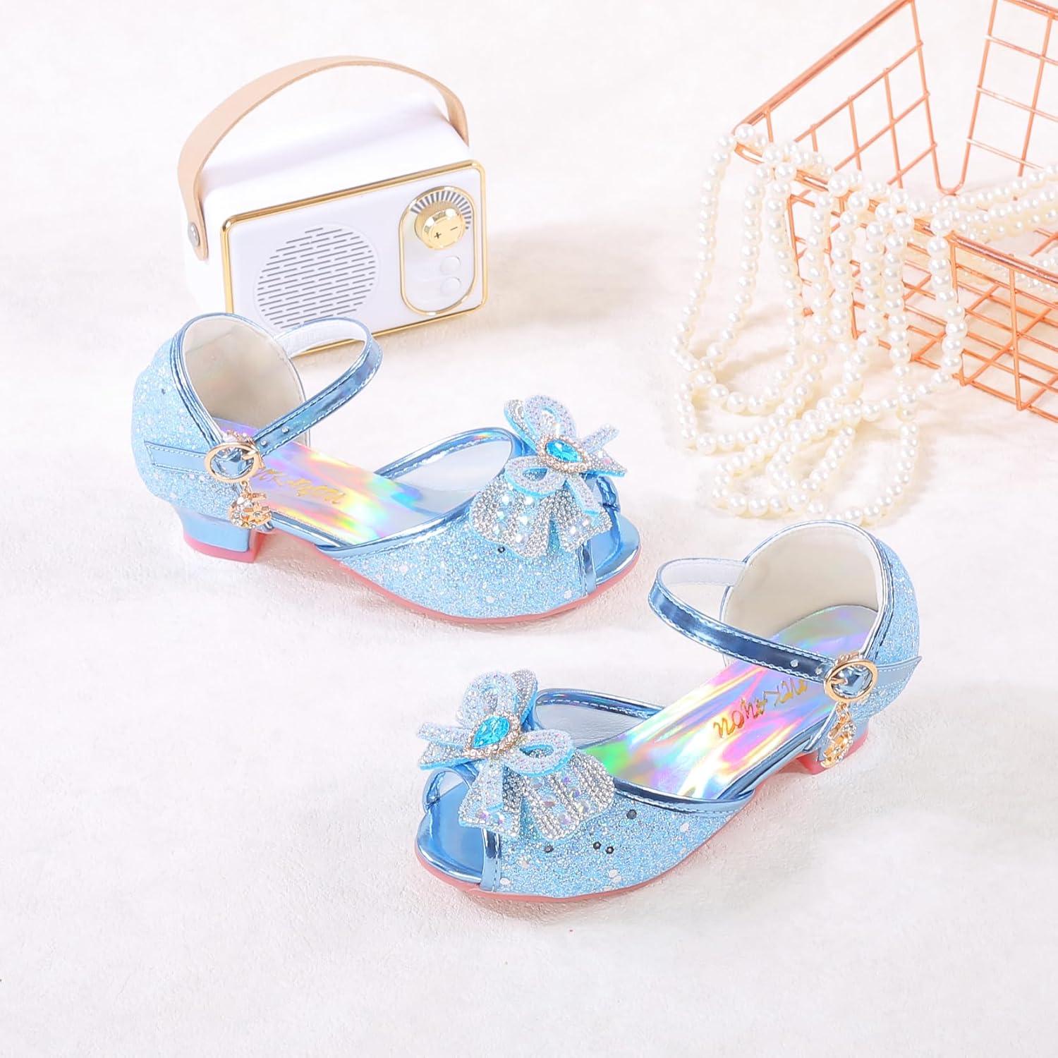 imageGirls Mary Jane Glitter Wedding Party Dress Shoes Princess Flower Strap ShoesA6blue