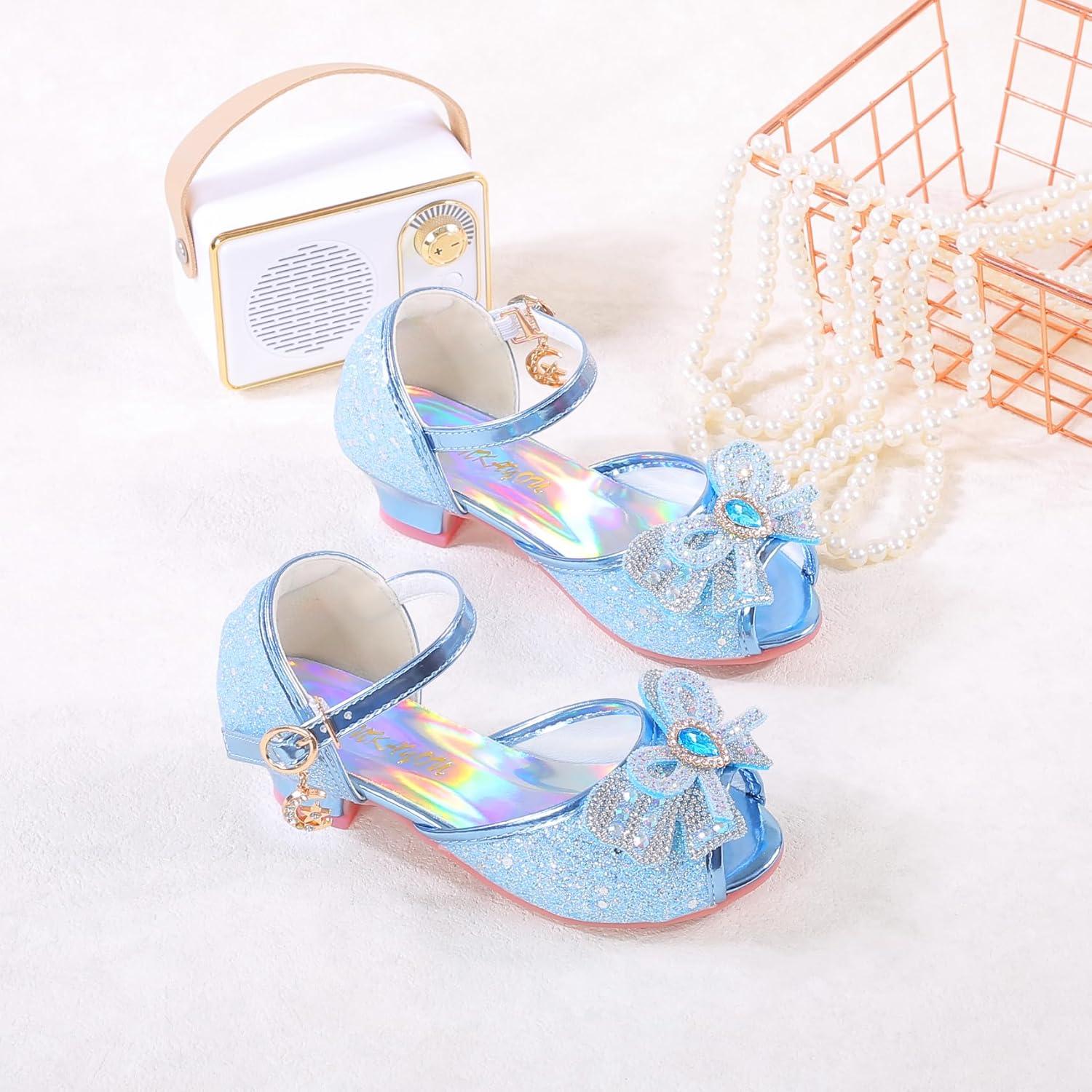 imageGirls Mary Jane Glitter Wedding Party Dress Shoes Princess Flower Strap ShoesA6blue