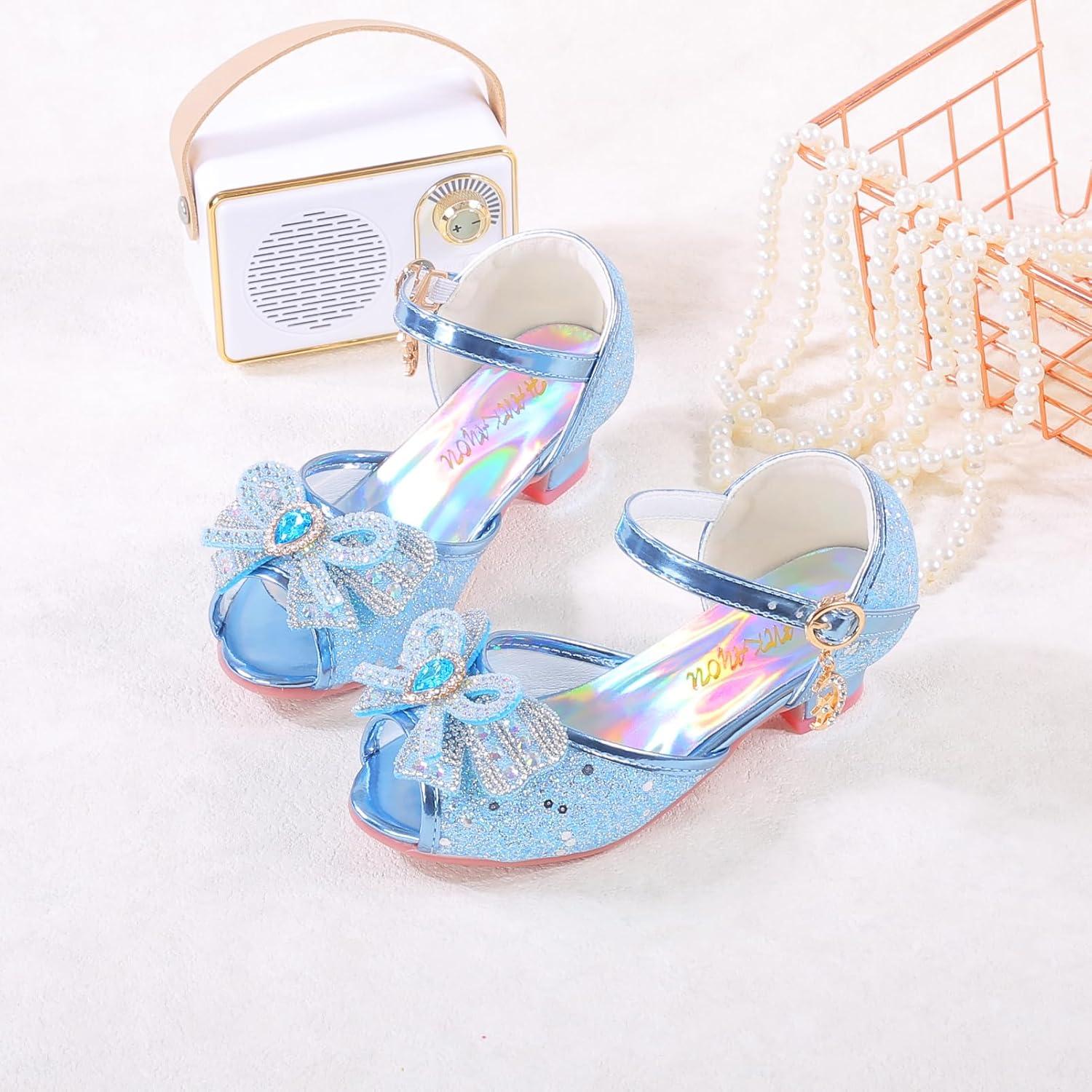 imageGirls Mary Jane Glitter Wedding Party Dress Shoes Princess Flower Strap ShoesA6blue