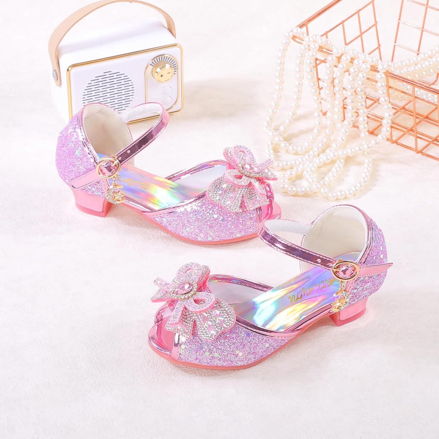 imageGirls Mary Jane Glitter Wedding Party Dress Shoes Princess Flower Strap ShoesA6pink