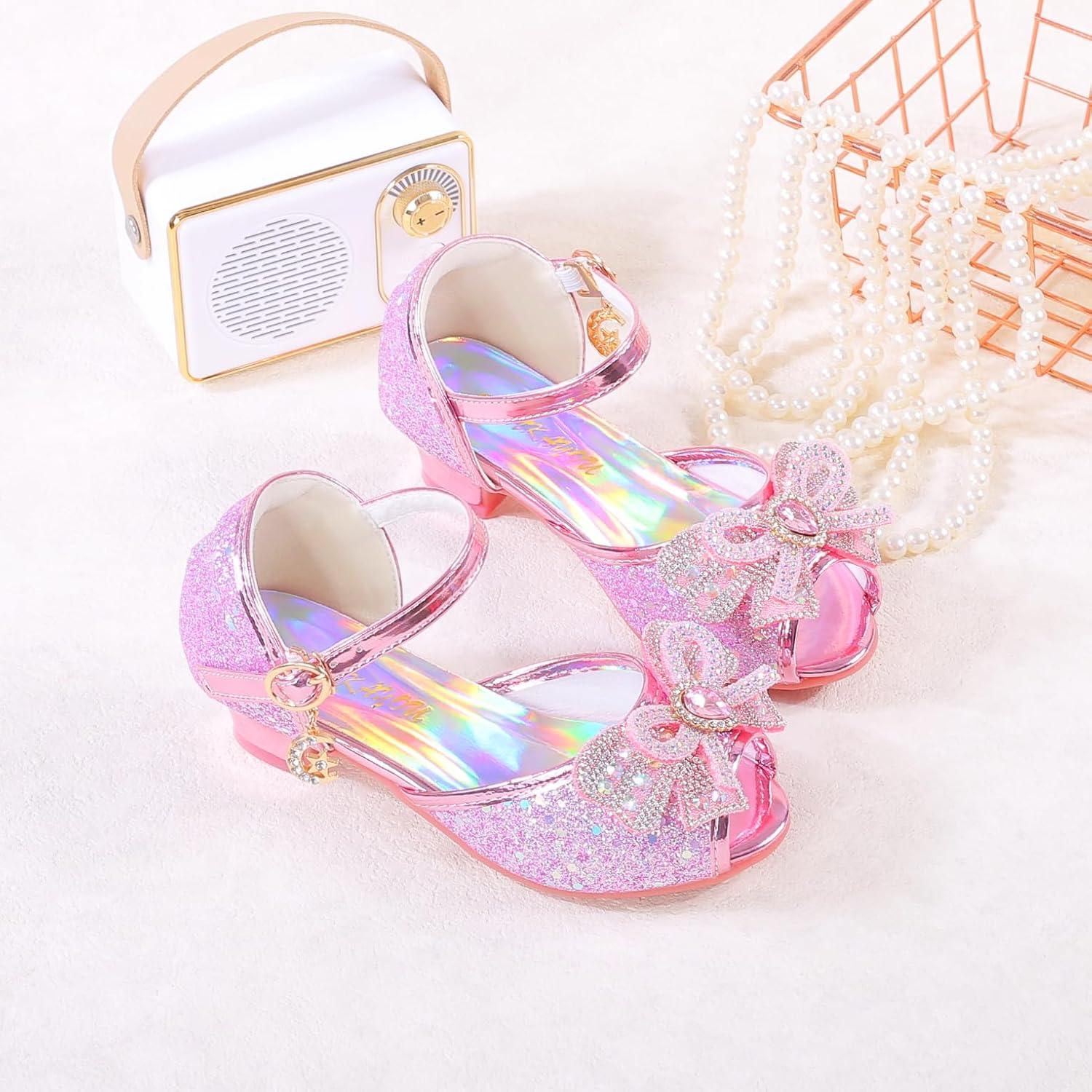 imageGirls Mary Jane Glitter Wedding Party Dress Shoes Princess Flower Strap ShoesA6pink
