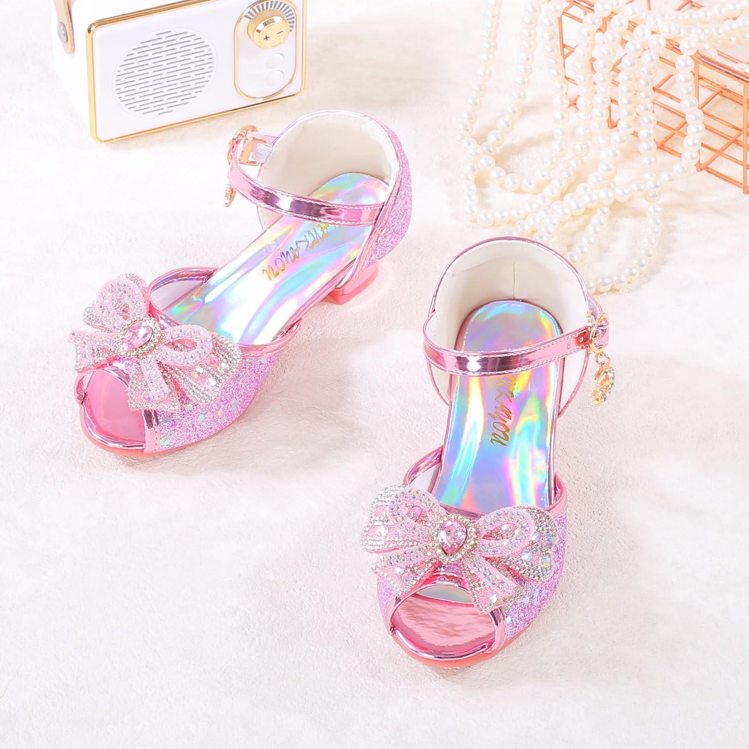 imageGirls Mary Jane Glitter Wedding Party Dress Shoes Princess Flower Strap ShoesA6pink