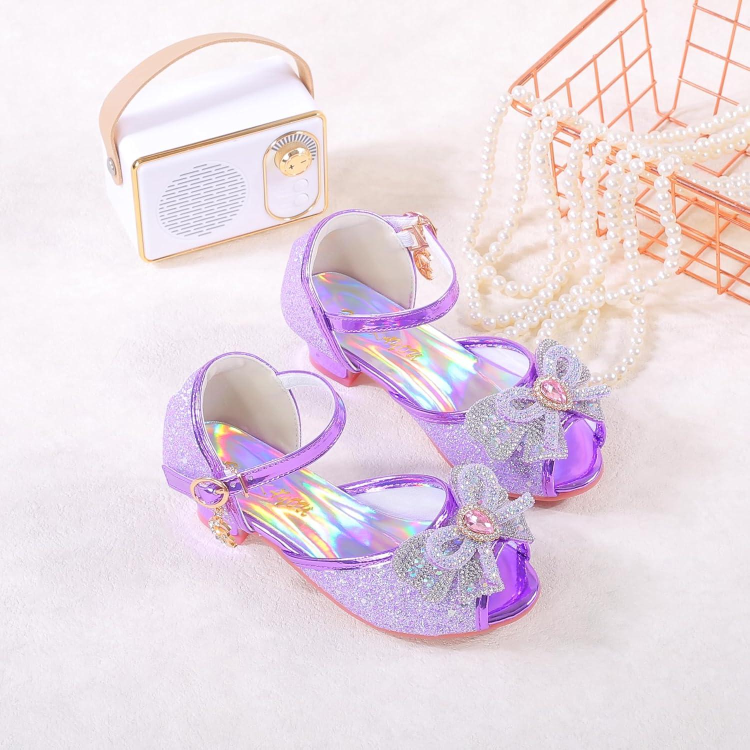 imageGirls Mary Jane Glitter Wedding Party Dress Shoes Princess Flower Strap ShoesA6purple