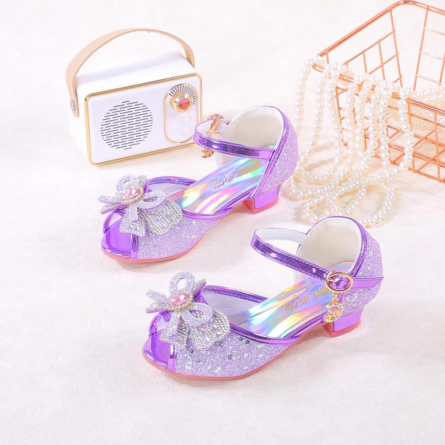imageGirls Mary Jane Glitter Wedding Party Dress Shoes Princess Flower Strap ShoesA6purple