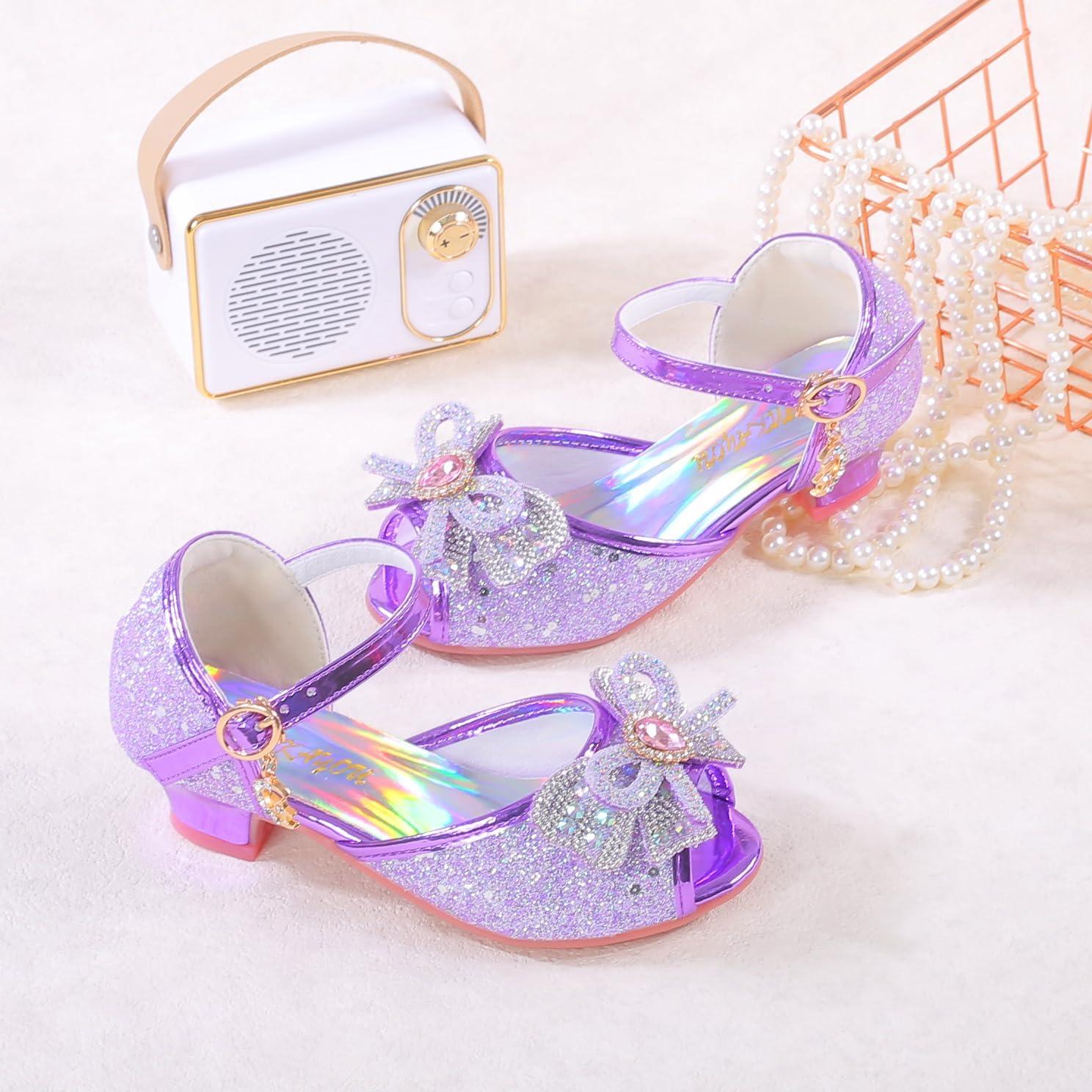 imageGirls Mary Jane Glitter Wedding Party Dress Shoes Princess Flower Strap ShoesA6purple