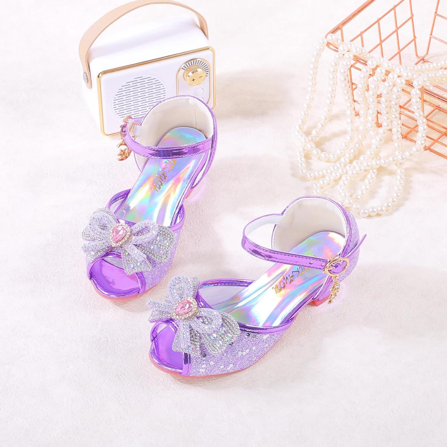 imageGirls Mary Jane Glitter Wedding Party Dress Shoes Princess Flower Strap ShoesA6purple