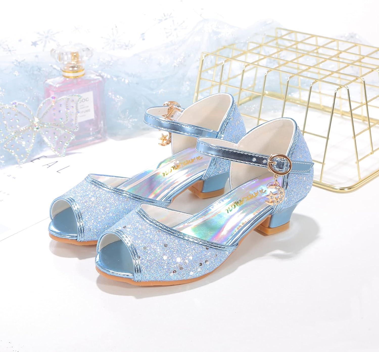 imageGirls Mary Jane Glitter Wedding Party Dress Shoes Princess Flower Strap ShoesBlue