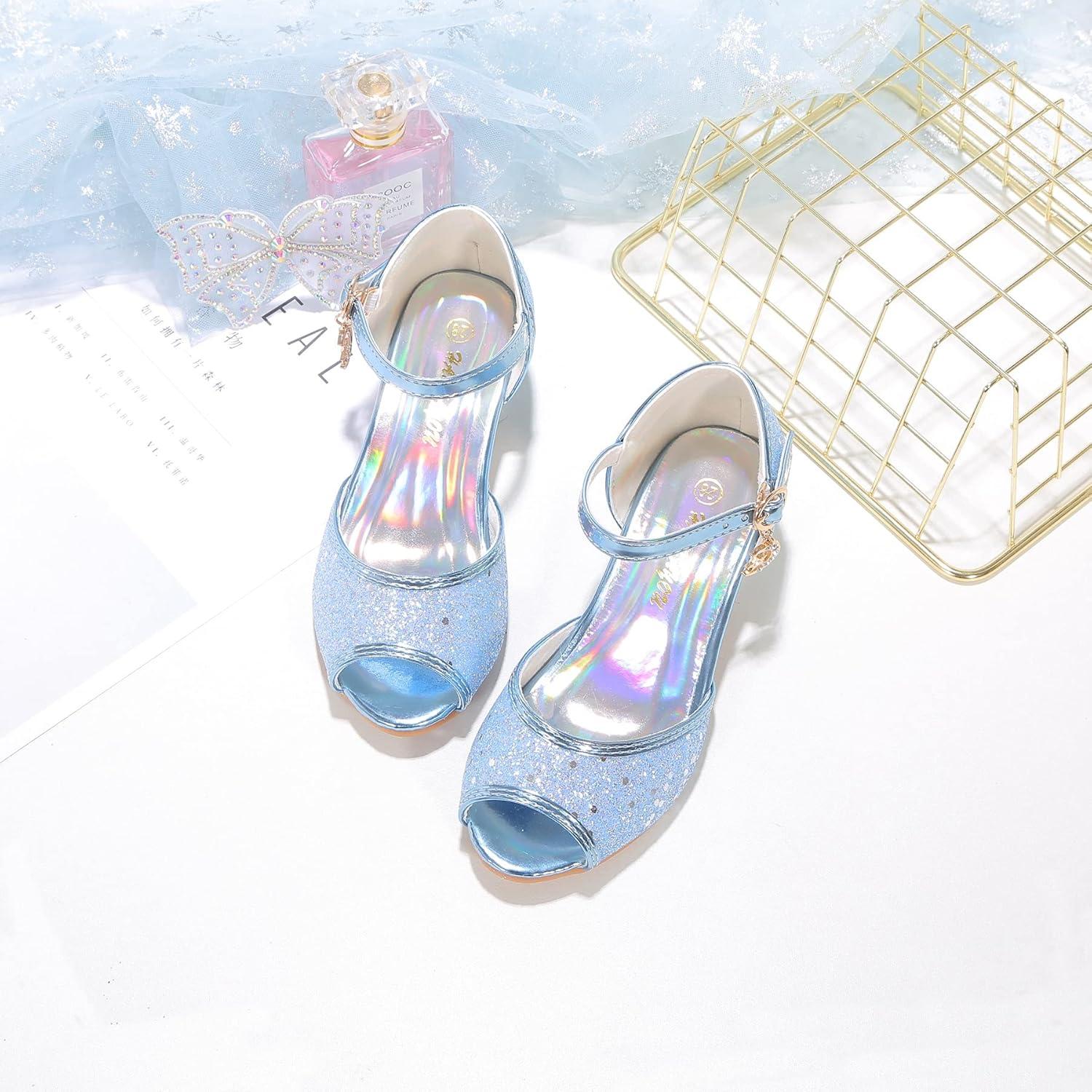 imageGirls Mary Jane Glitter Wedding Party Dress Shoes Princess Flower Strap ShoesBlue