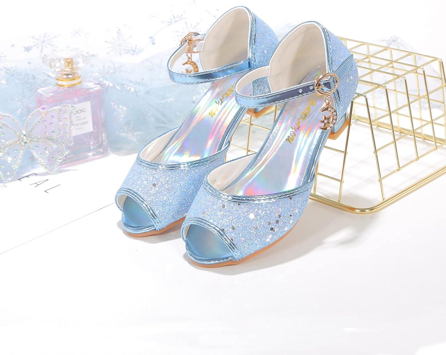 imageGirls Mary Jane Glitter Wedding Party Dress Shoes Princess Flower Strap ShoesBlue