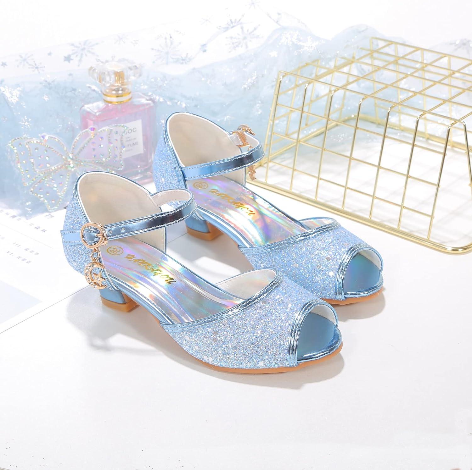 imageGirls Mary Jane Glitter Wedding Party Dress Shoes Princess Flower Strap ShoesBlue