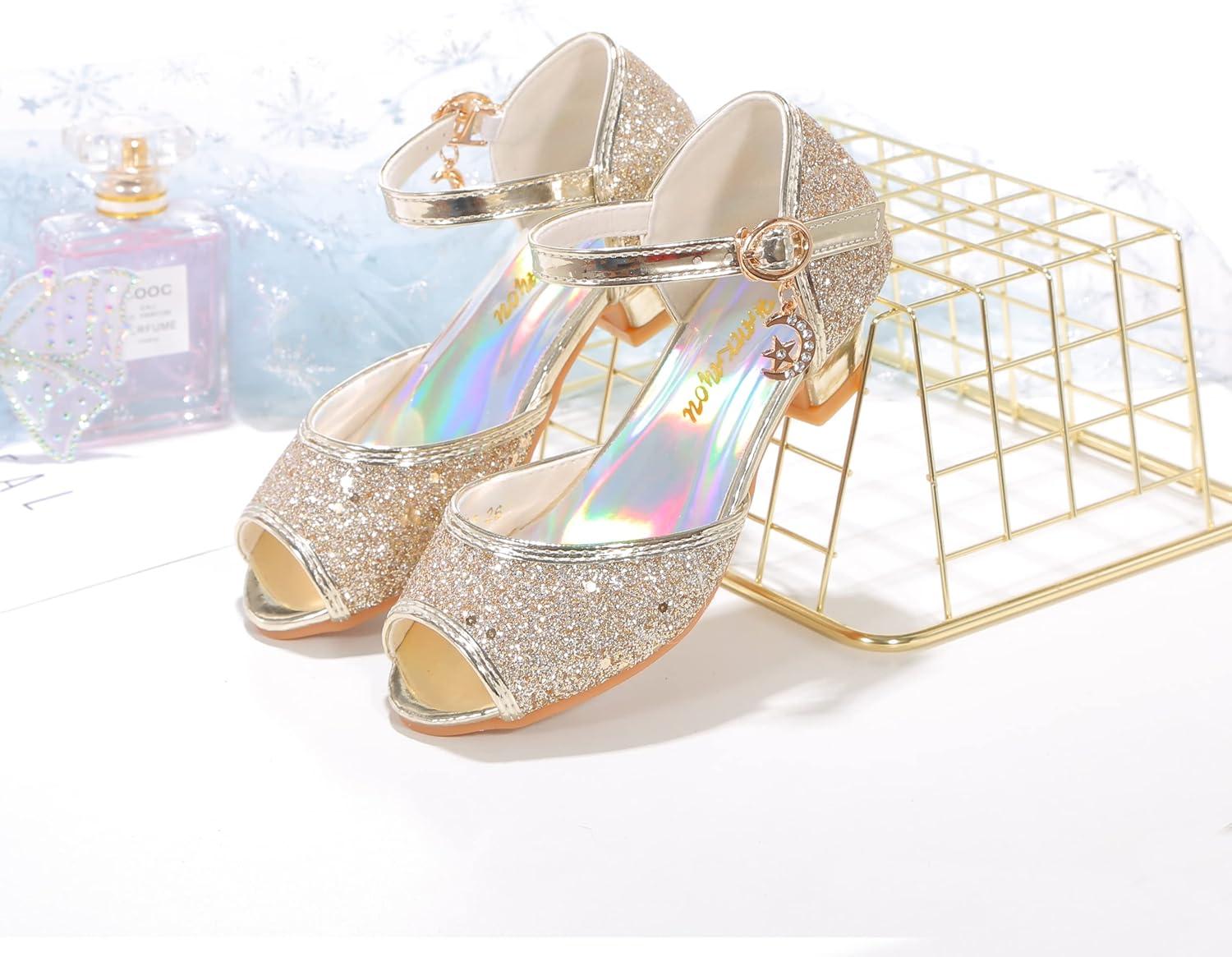 imageGirls Mary Jane Glitter Wedding Party Dress Shoes Princess Flower Strap ShoesGold