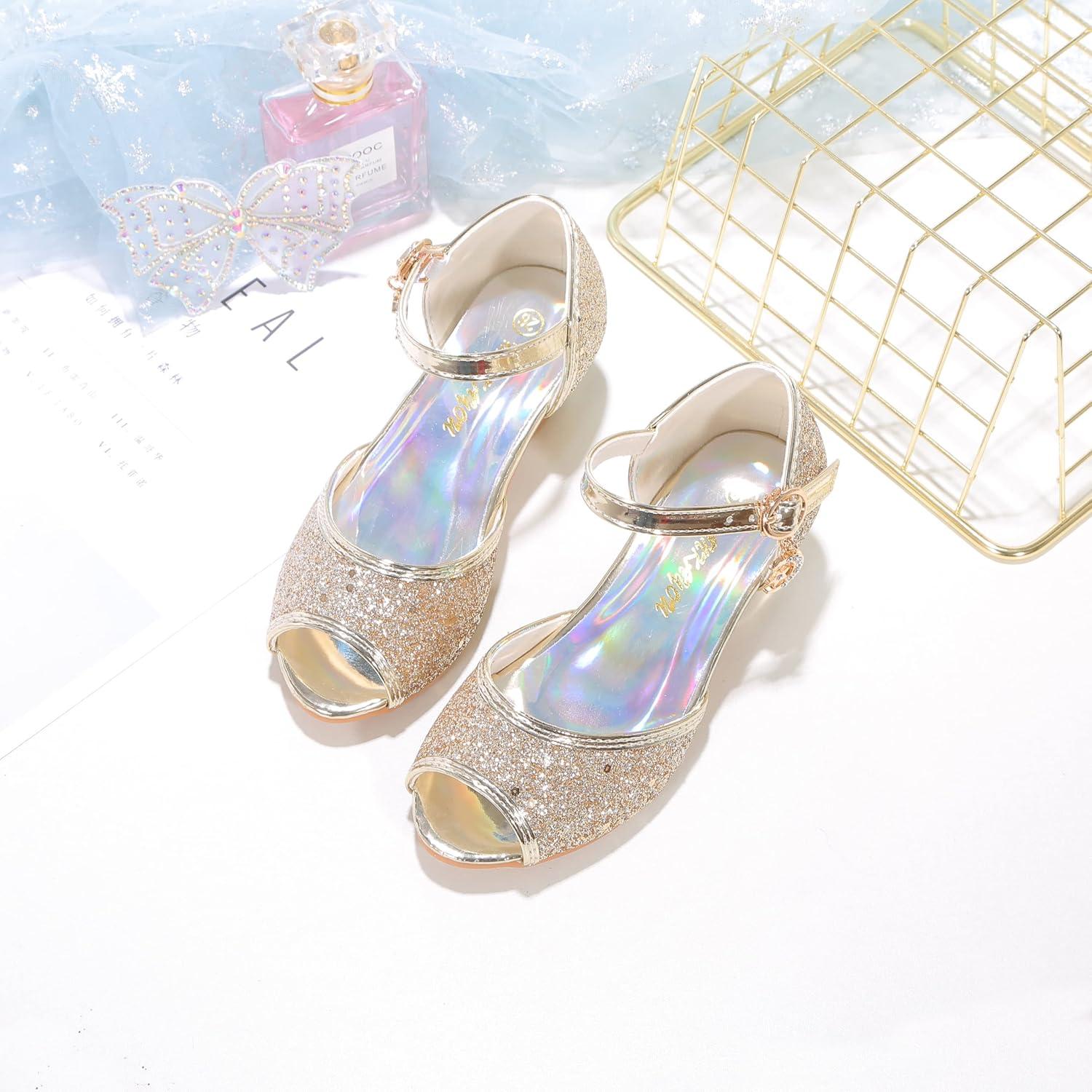 imageGirls Mary Jane Glitter Wedding Party Dress Shoes Princess Flower Strap ShoesGold