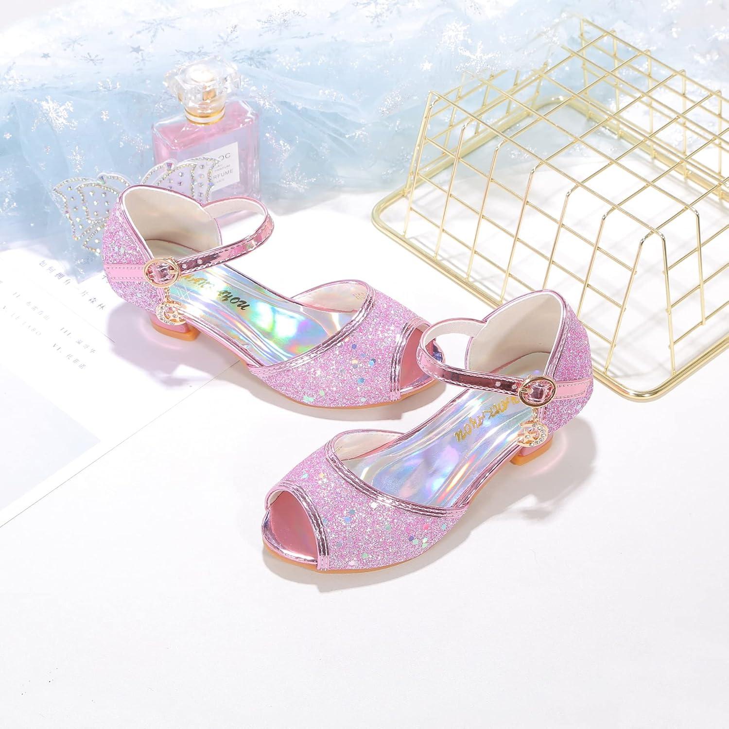 imageGirls Mary Jane Glitter Wedding Party Dress Shoes Princess Flower Strap ShoesPink