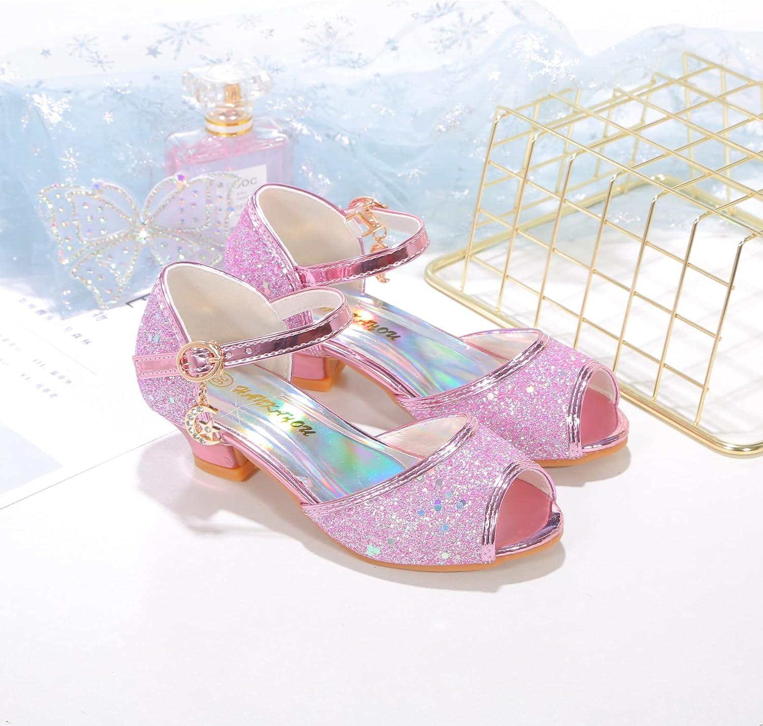 imageGirls Mary Jane Glitter Wedding Party Dress Shoes Princess Flower Strap ShoesPink