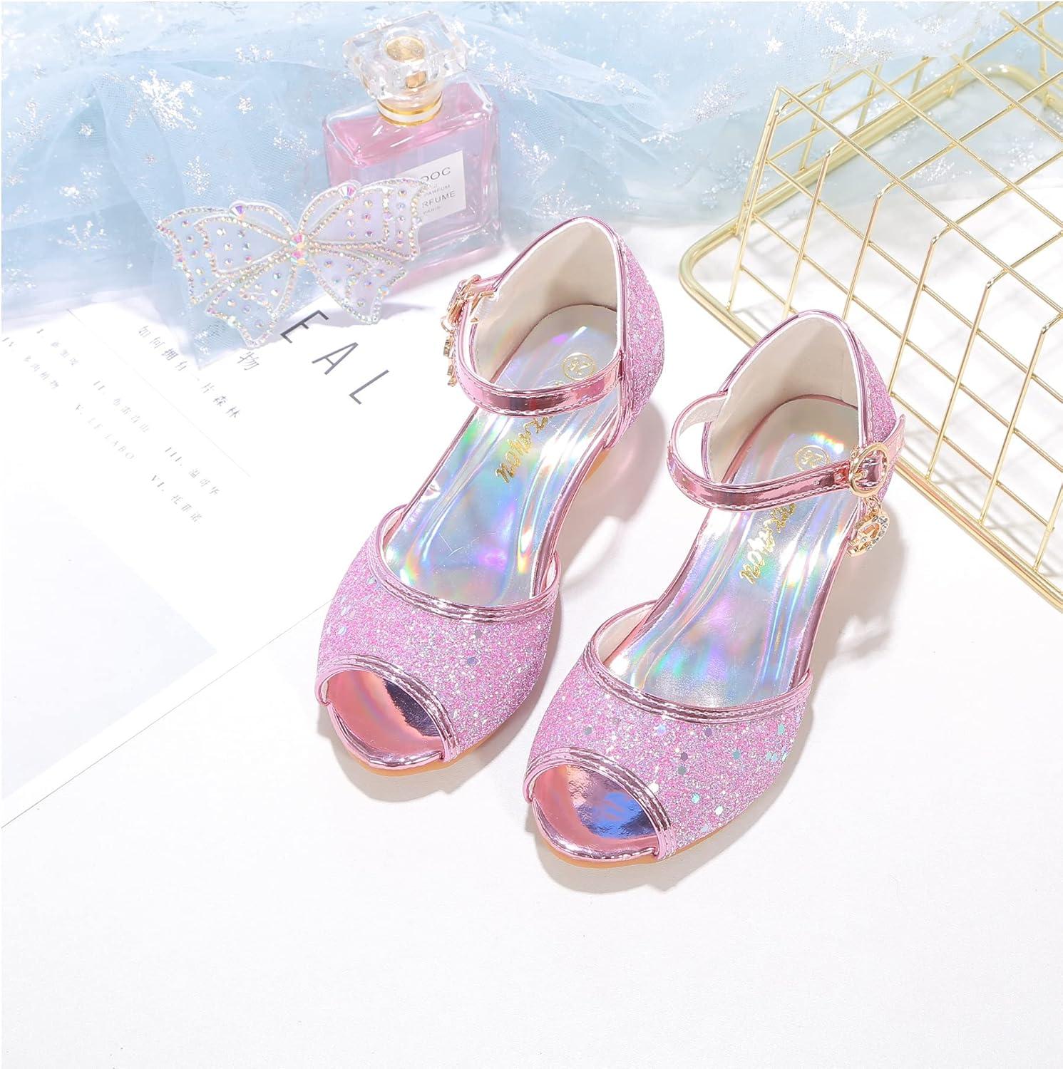 imageGirls Mary Jane Glitter Wedding Party Dress Shoes Princess Flower Strap ShoesPink