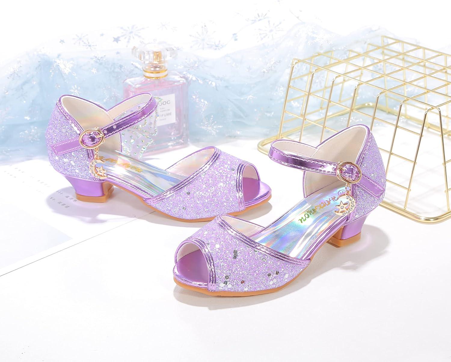 imageGirls Mary Jane Glitter Wedding Party Dress Shoes Princess Flower Strap ShoesPurple