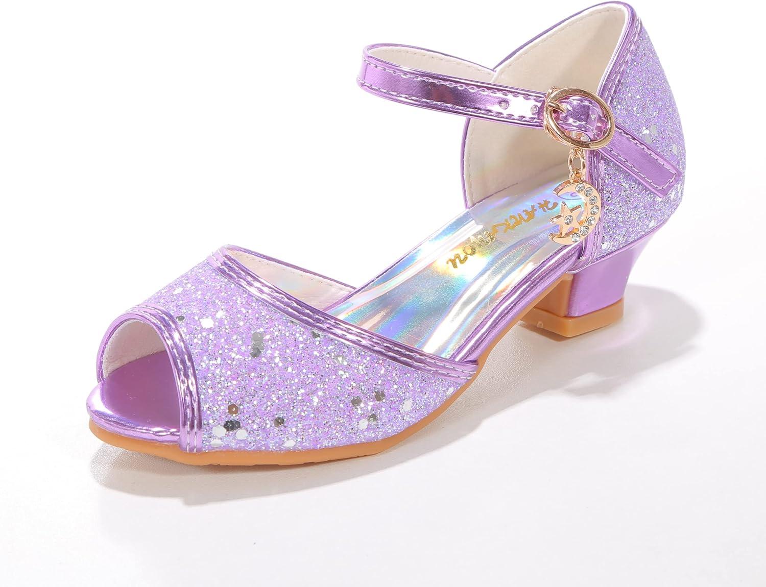 imageGirls Mary Jane Glitter Wedding Party Dress Shoes Princess Flower Strap ShoesPurple