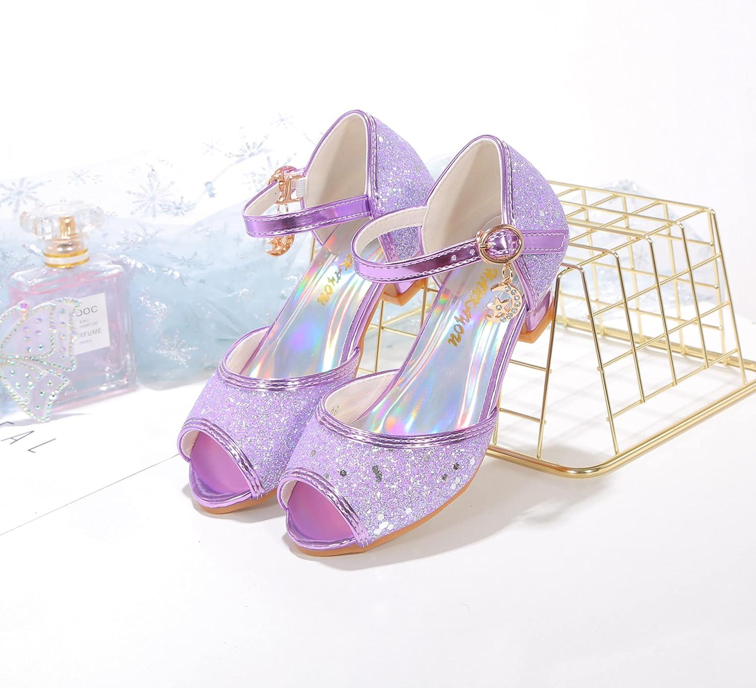 imageGirls Mary Jane Glitter Wedding Party Dress Shoes Princess Flower Strap ShoesPurple
