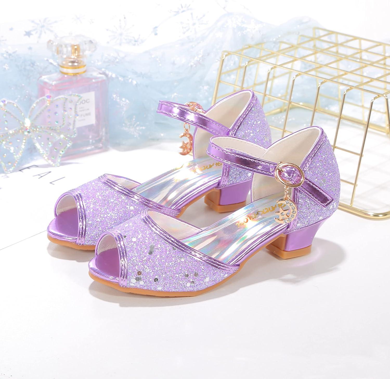 imageGirls Mary Jane Glitter Wedding Party Dress Shoes Princess Flower Strap ShoesPurple