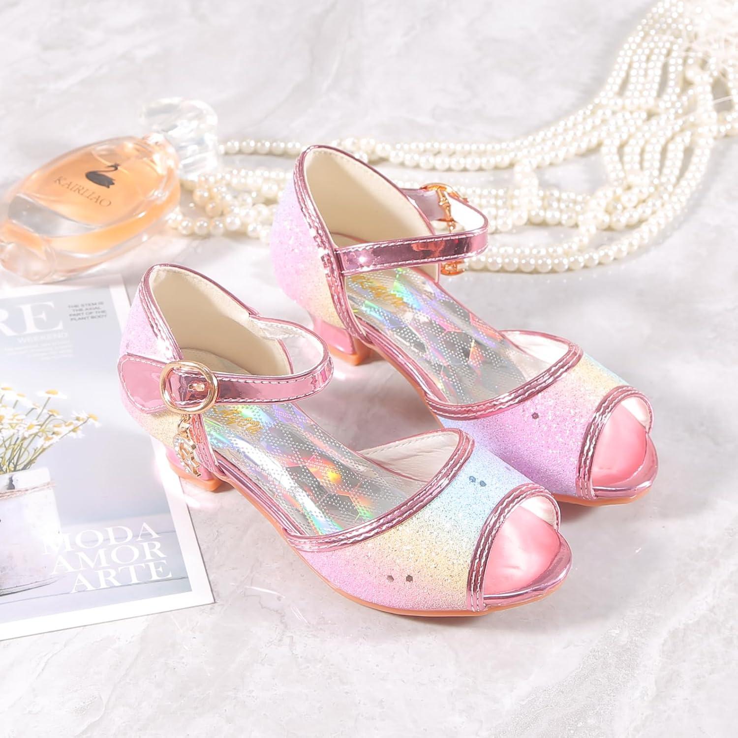 imageGirls Mary Jane Glitter Wedding Party Dress Shoes Princess Flower Strap ShoesRainbow