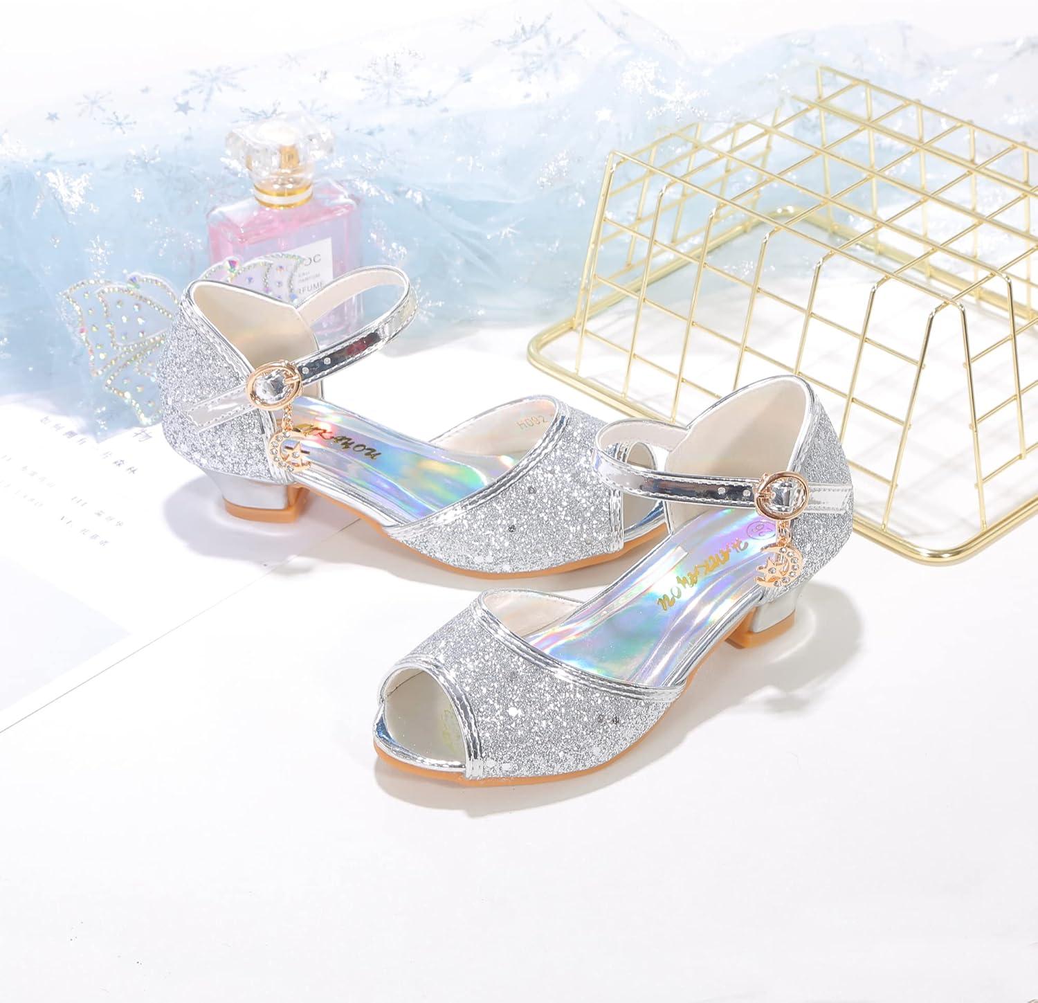 imageGirls Mary Jane Glitter Wedding Party Dress Shoes Princess Flower Strap ShoesSilver