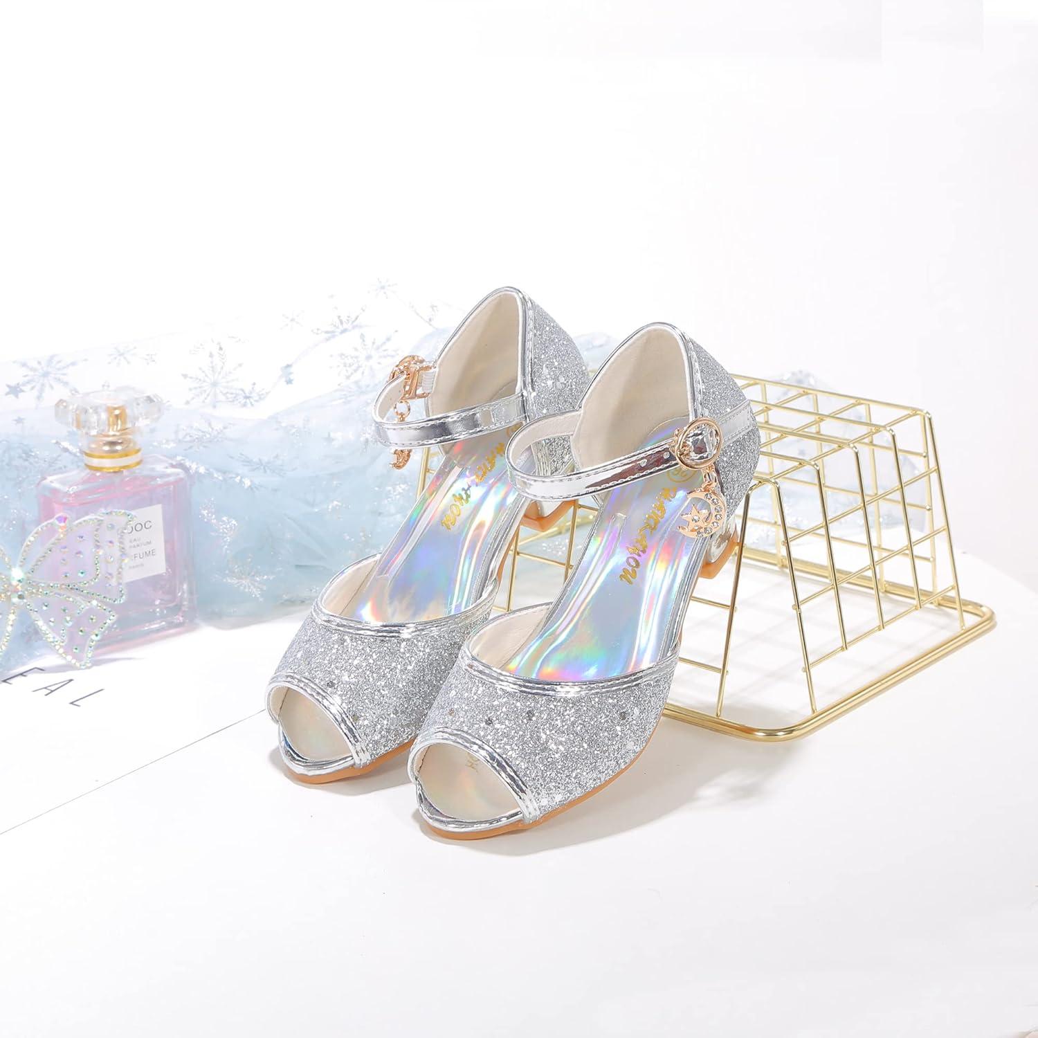 imageGirls Mary Jane Glitter Wedding Party Dress Shoes Princess Flower Strap ShoesSilver