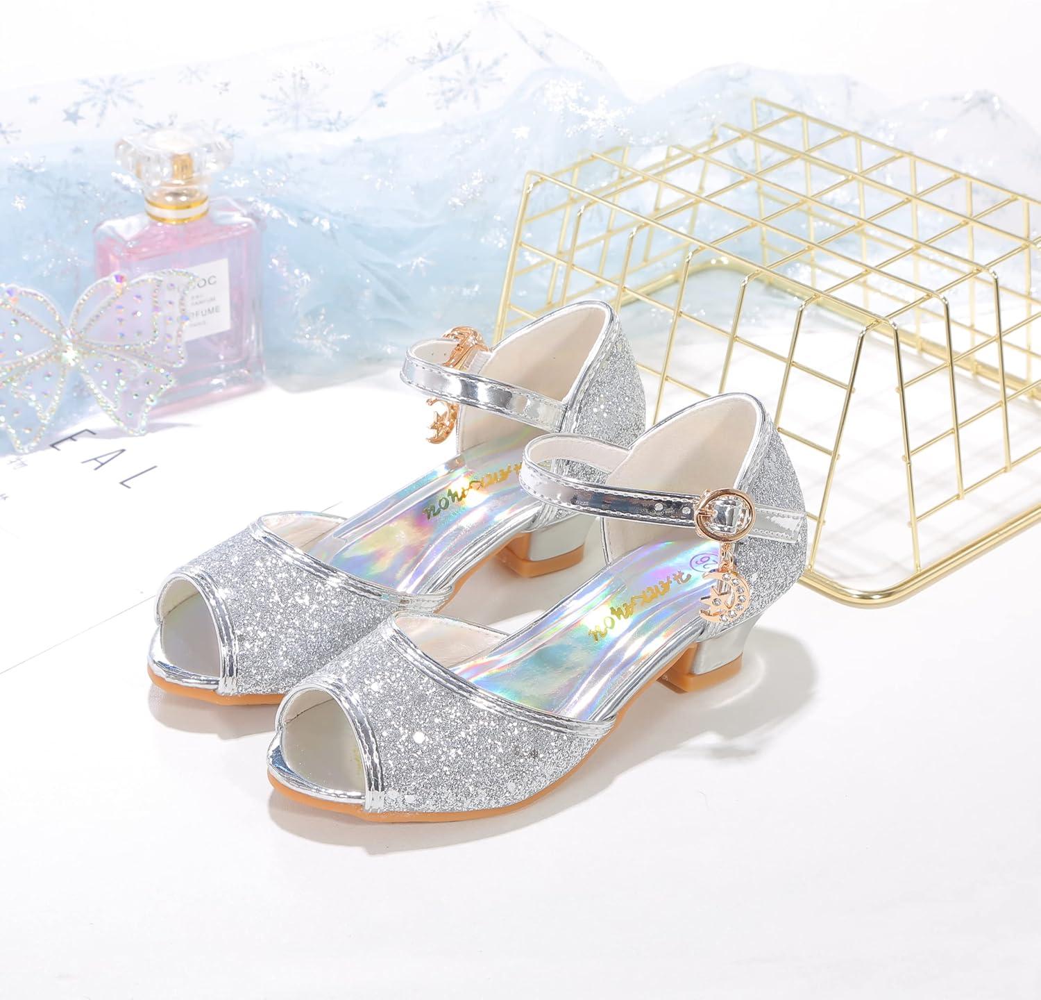 imageGirls Mary Jane Glitter Wedding Party Dress Shoes Princess Flower Strap ShoesSilver