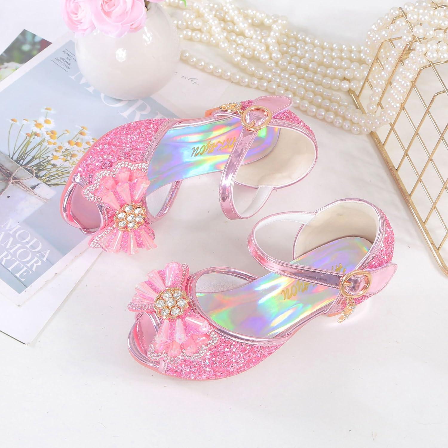 imageGirls Shoes Sparkle Mary Jane Low Heel Princess Flower Wedding Party Dress ShoesB5pink