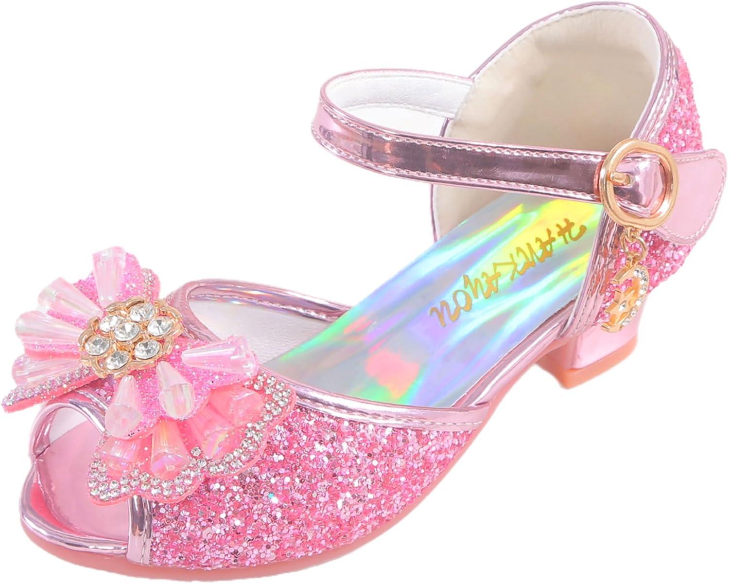 imageGirls Shoes Sparkle Mary Jane Low Heel Princess Flower Wedding Party Dress ShoesB5pink