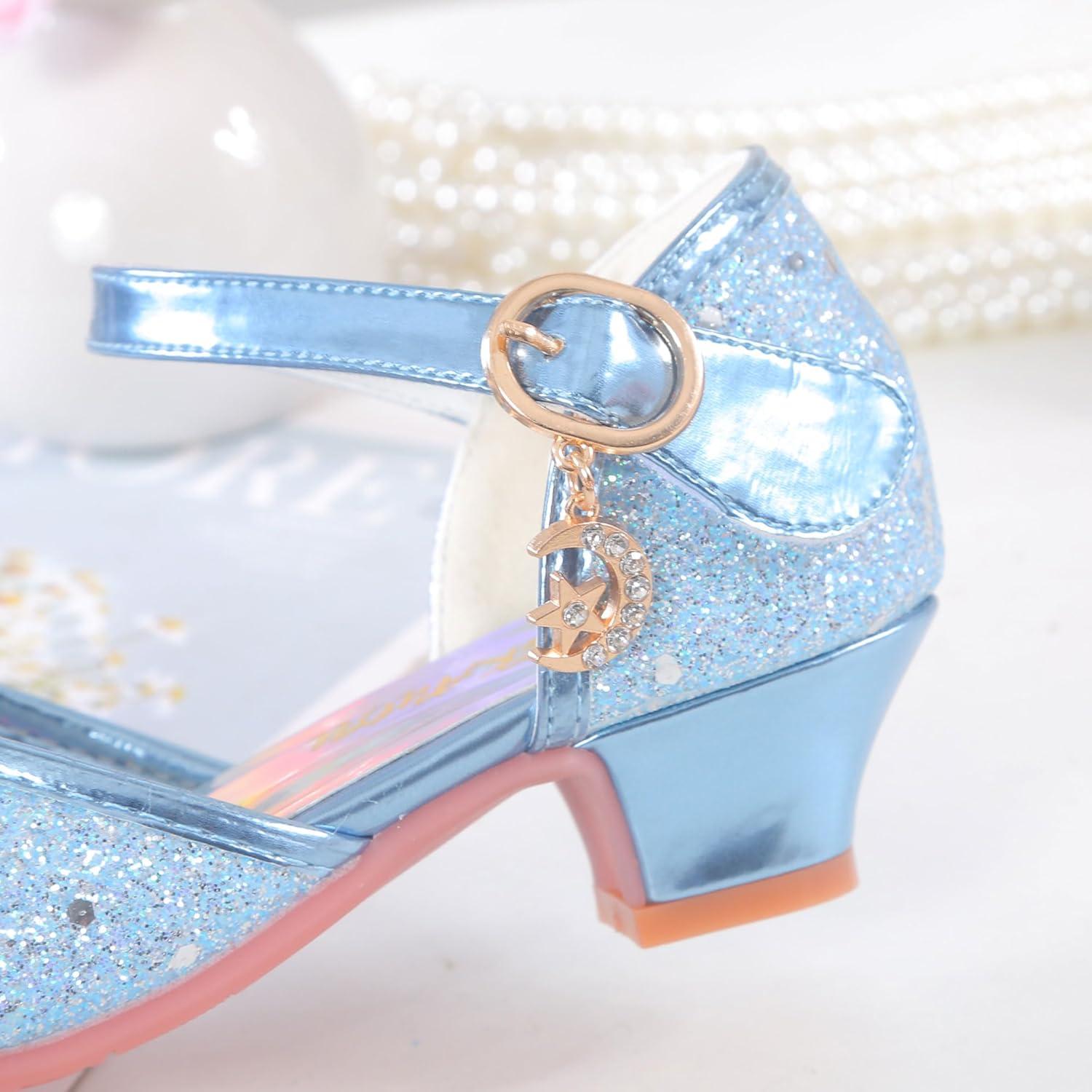 imageGirls Shoes Sparkle Mary Jane Low Heel Princess Flower Wedding Party Dress ShoesK1blue