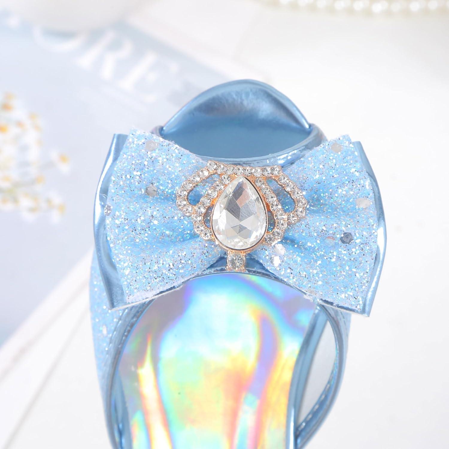 imageGirls Shoes Sparkle Mary Jane Low Heel Princess Flower Wedding Party Dress ShoesK1blue