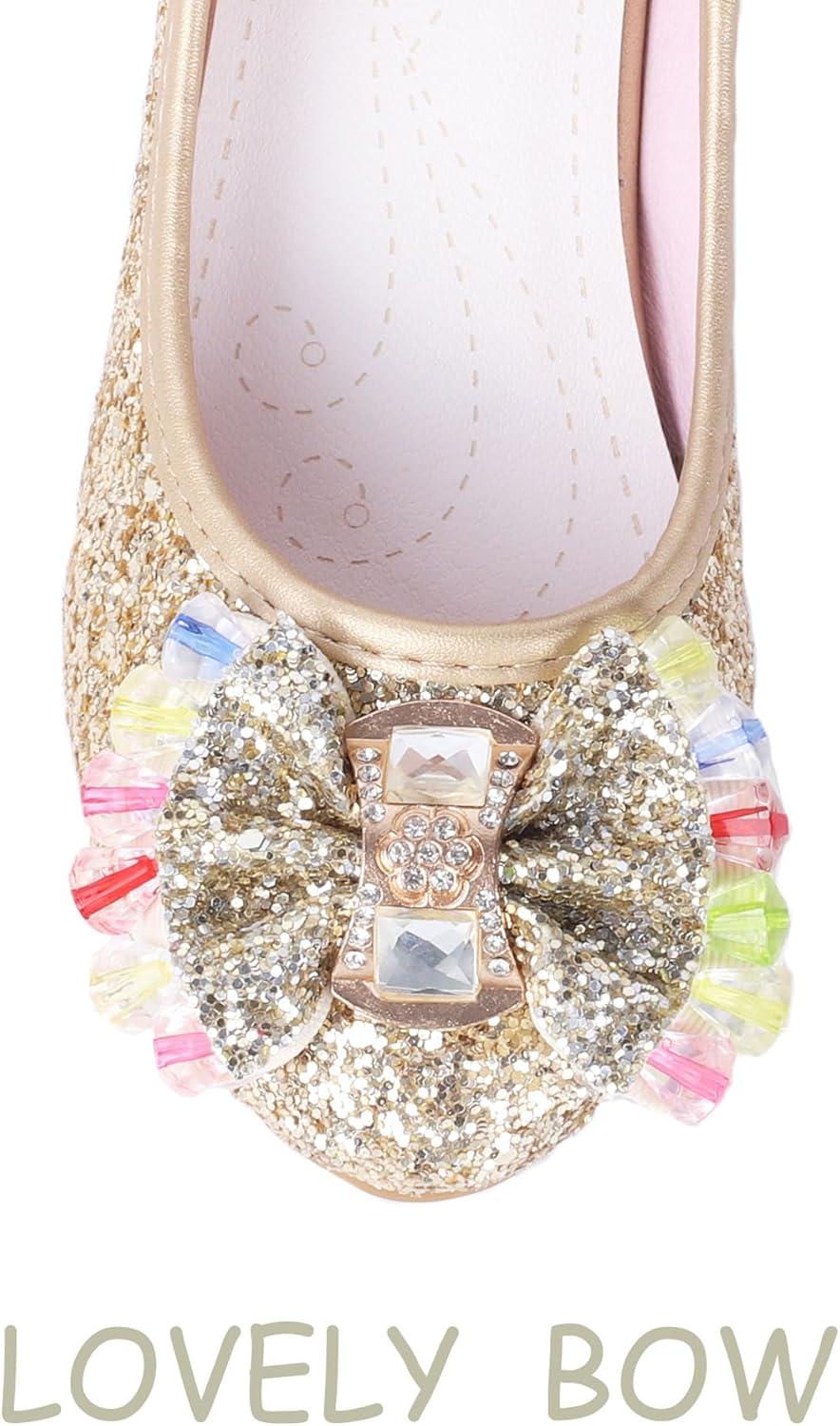 imageGirls Shoes Sparkle Mary Jane Low Heel Princess Flower Wedding Party Dress ShoesS1gold