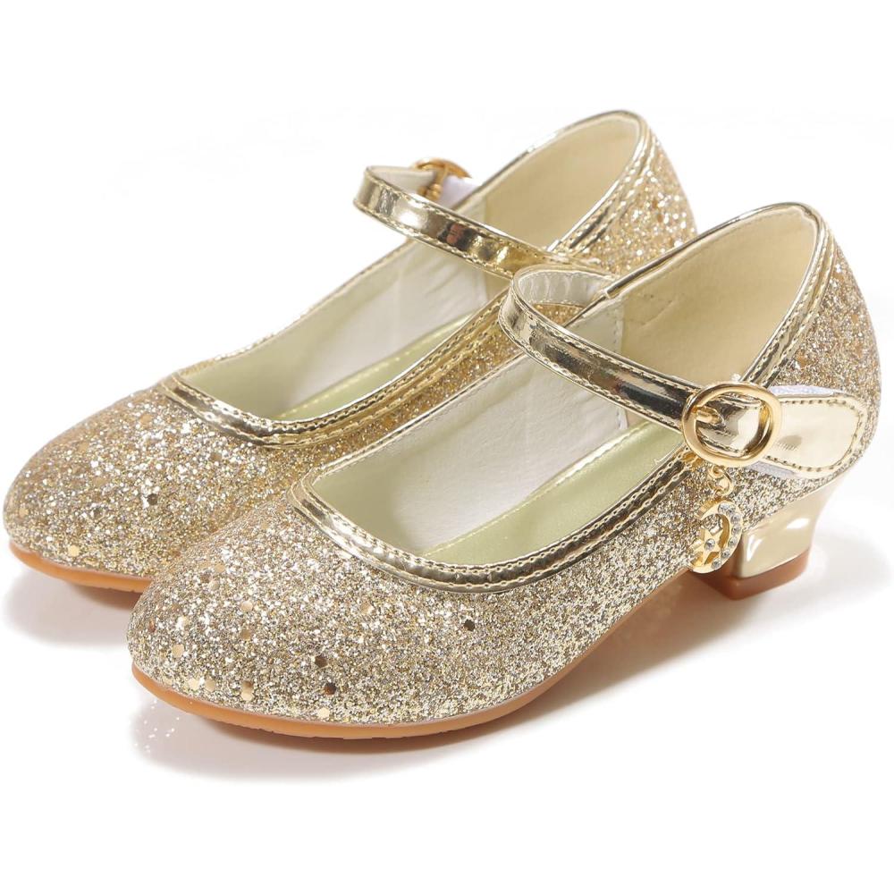 imageGirls Flats Sparkle Party Mary Jane Princess Dress Shoes02gold
