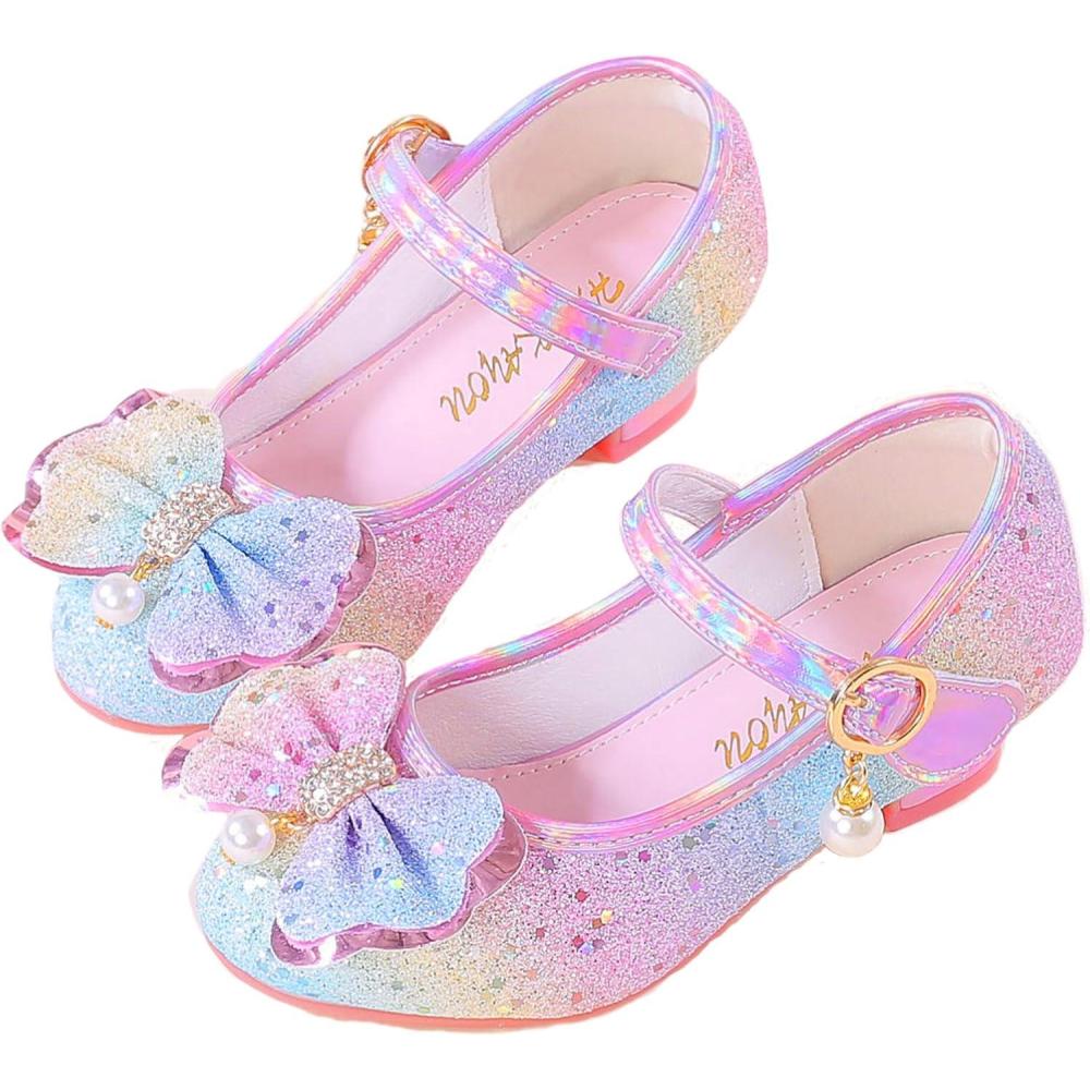 imageGirls Flats Sparkle Party Mary Jane Princess Dress Shoes03rainbow
