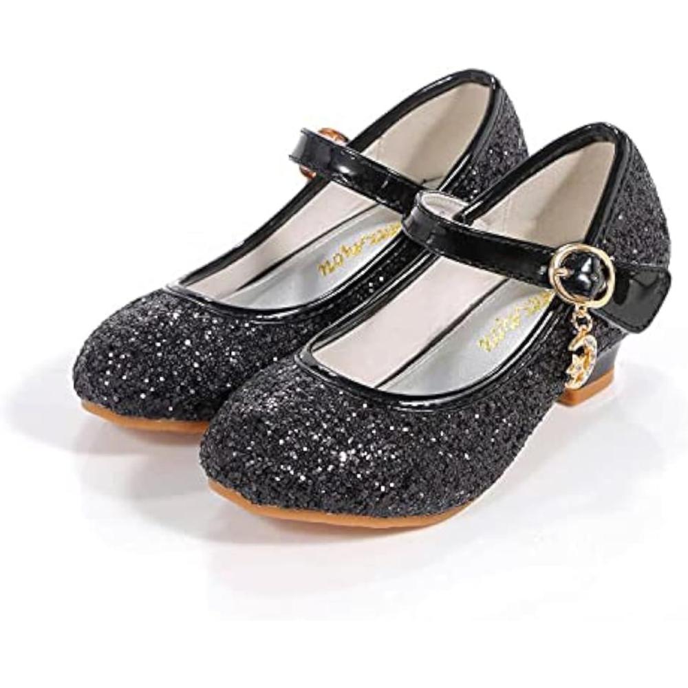 imageGirls Flats Sparkle Party Mary Jane Princess Dress Shoes05black