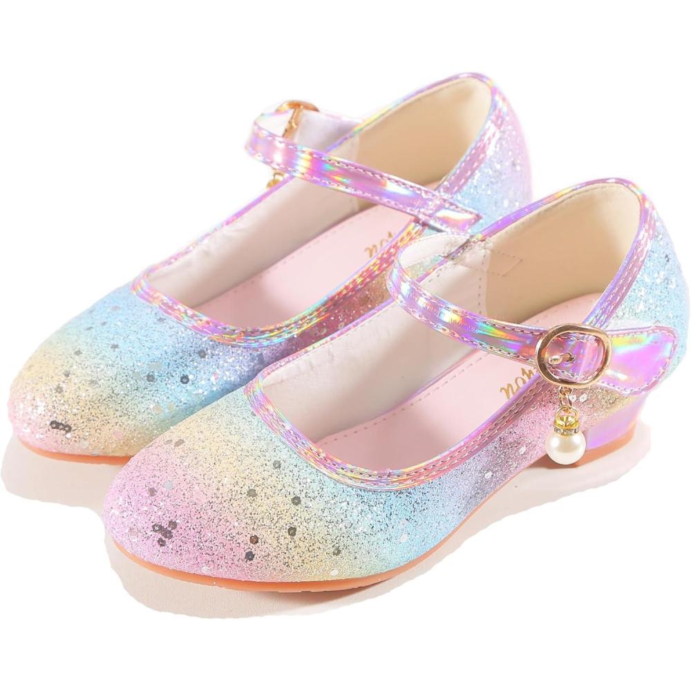 imageGirls Flats Sparkle Party Mary Jane Princess Dress ShoesRainbow