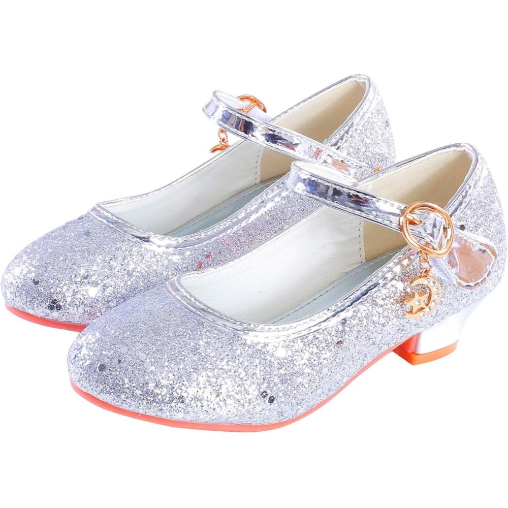 imageGirls Flats Sparkle Party Mary Jane Princess Dress ShoesSilver