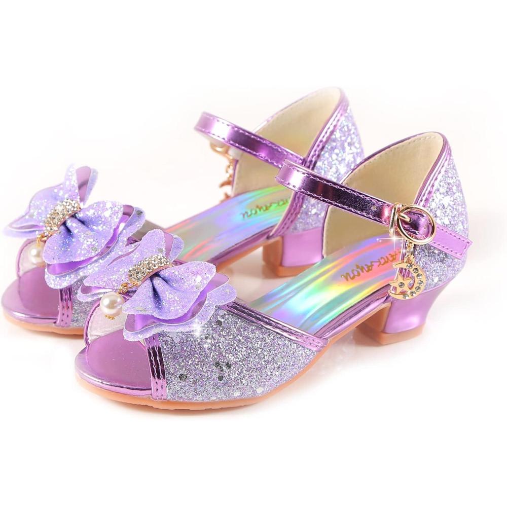 imageGirls Mary Jane Glitter Wedding Party Dress Shoes Princess Flower Strap Shoes03purple