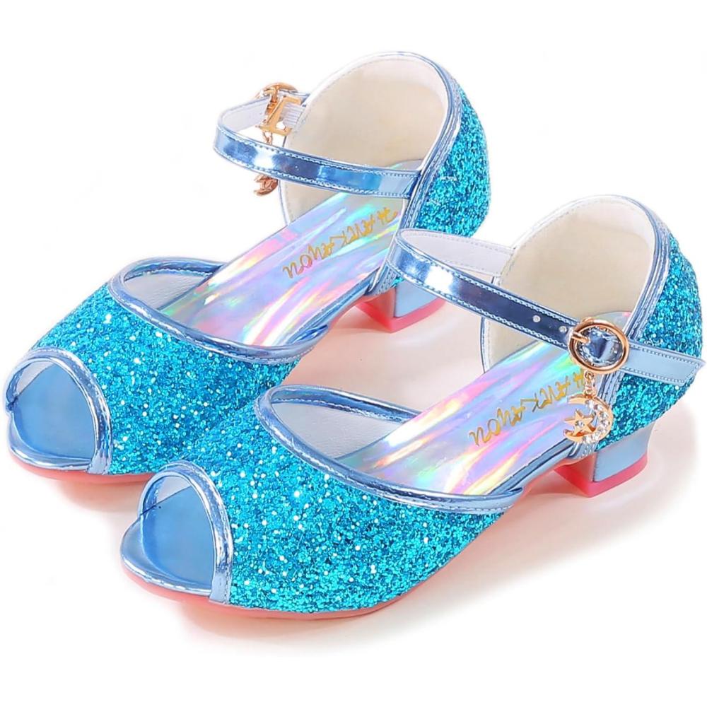 imageGirls Mary Jane Glitter Wedding Party Dress Shoes Princess Flower Strap Shoes05blue