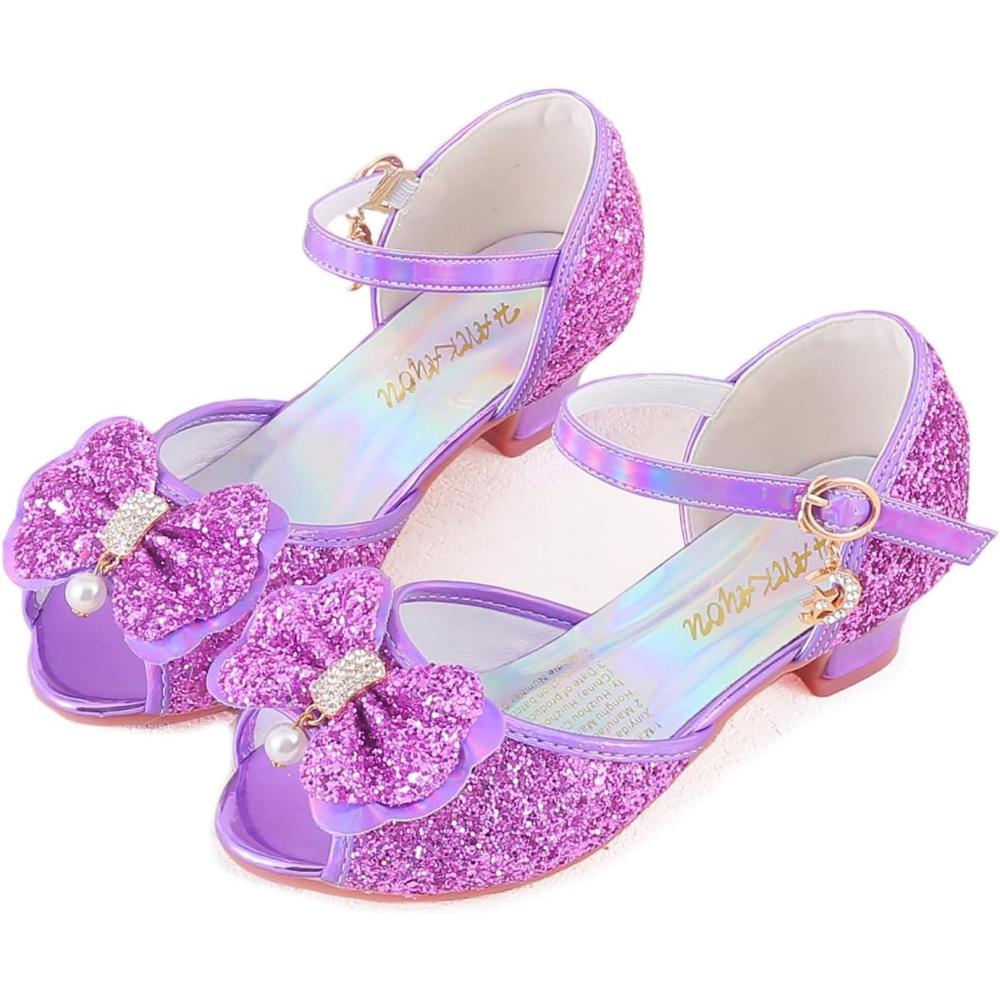 imageGirls Mary Jane Glitter Wedding Party Dress Shoes Princess Flower Strap Shoes05purple