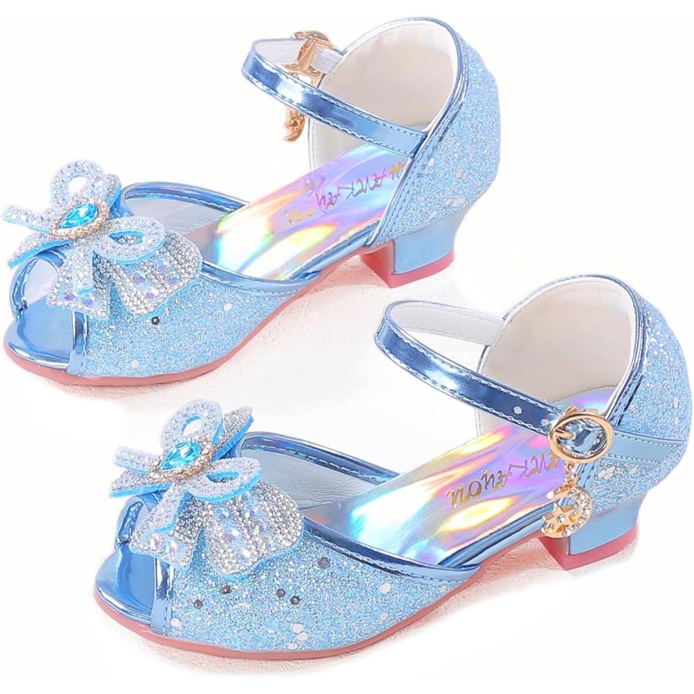 imageGirls Mary Jane Glitter Wedding Party Dress Shoes Princess Flower Strap ShoesA6blue