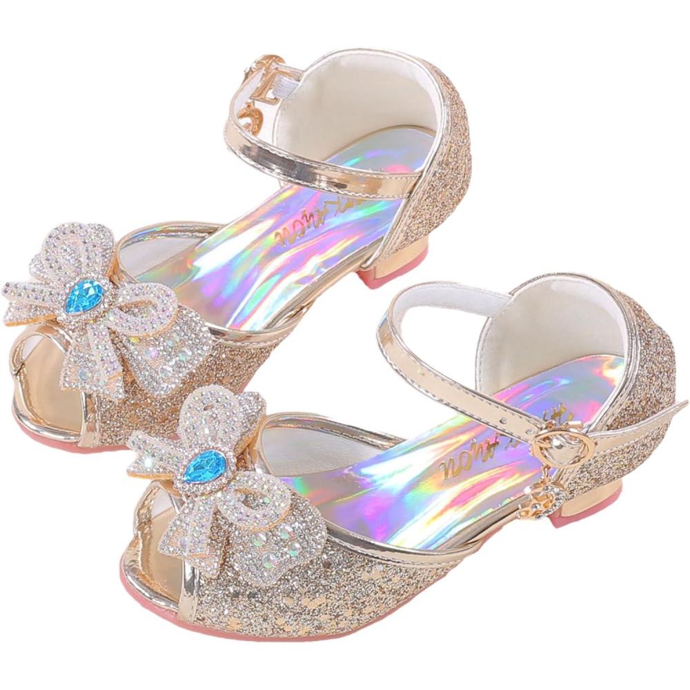 imageGirls Mary Jane Glitter Wedding Party Dress Shoes Princess Flower Strap ShoesA6gold